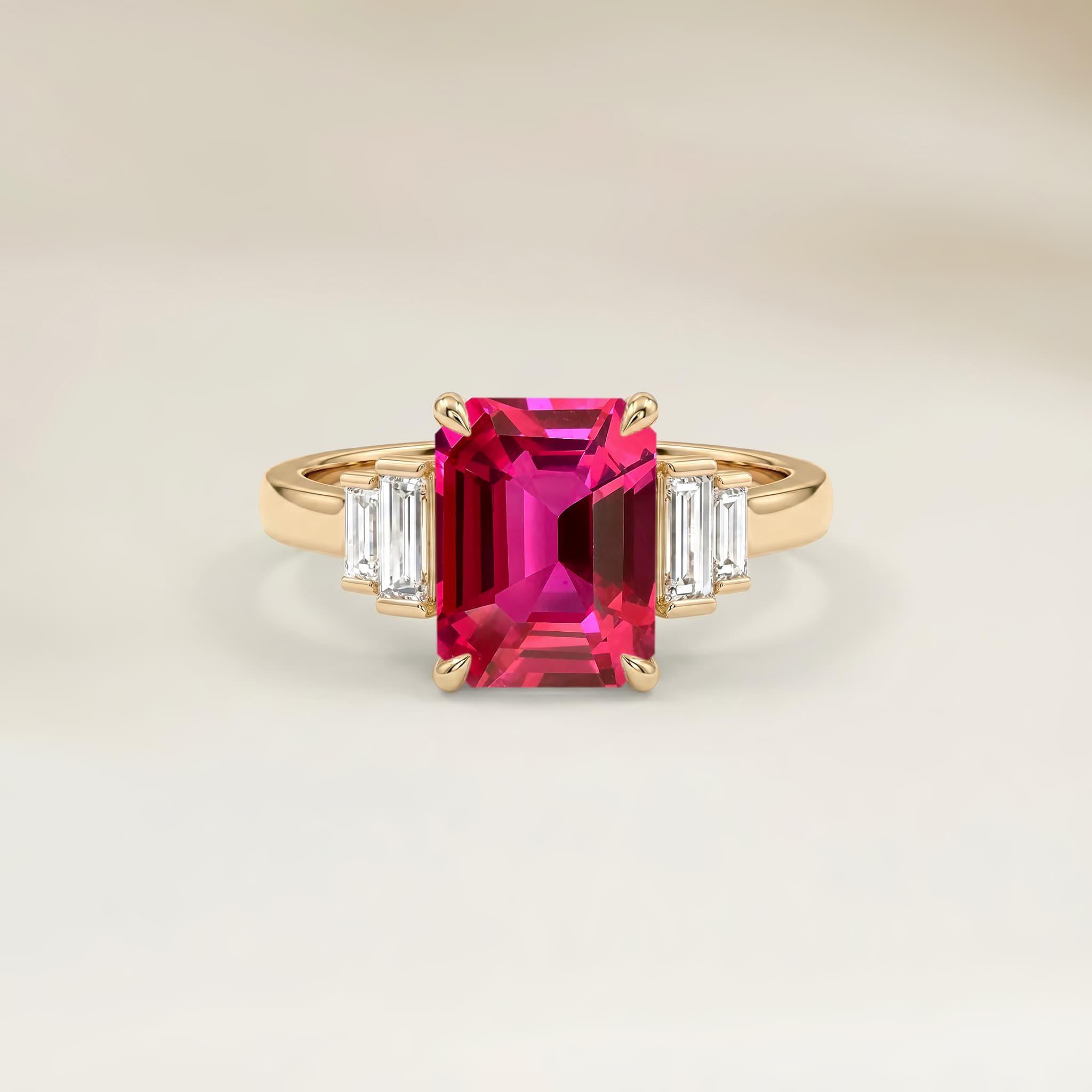 Bague Art Deco Spinelle Rose Rectangle de 2,15ct