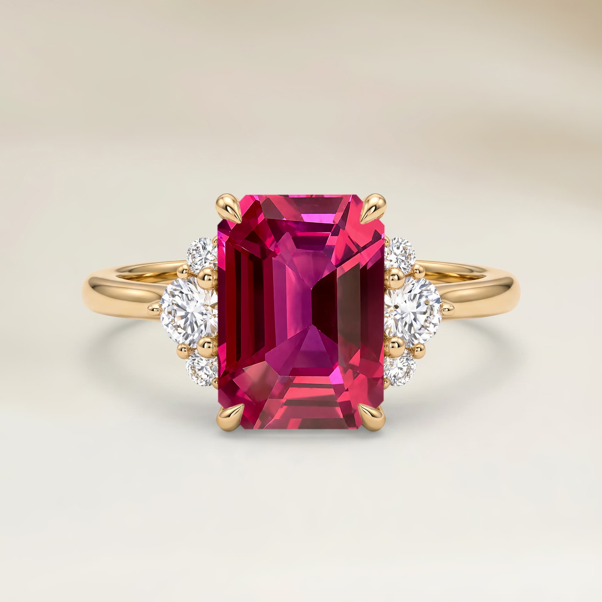 Bague Epaulé Spinelle Rose Rectangle de 2,15ct