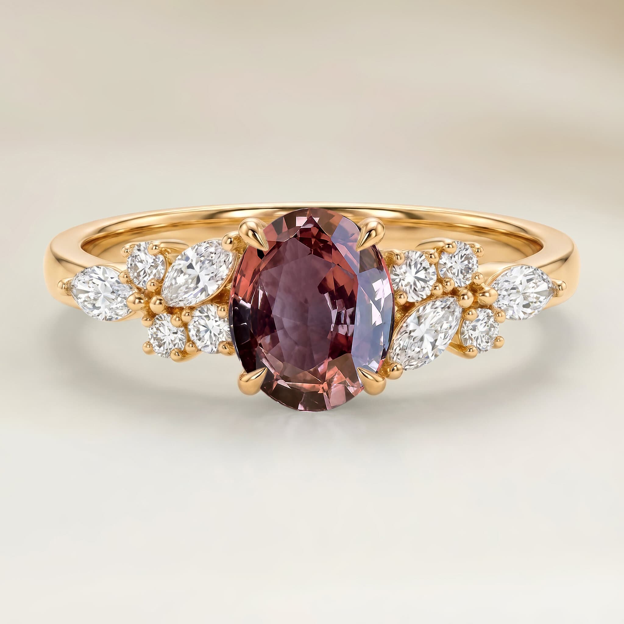 Bague Floral Saphir Padparadscha Ovale de 1,54ct