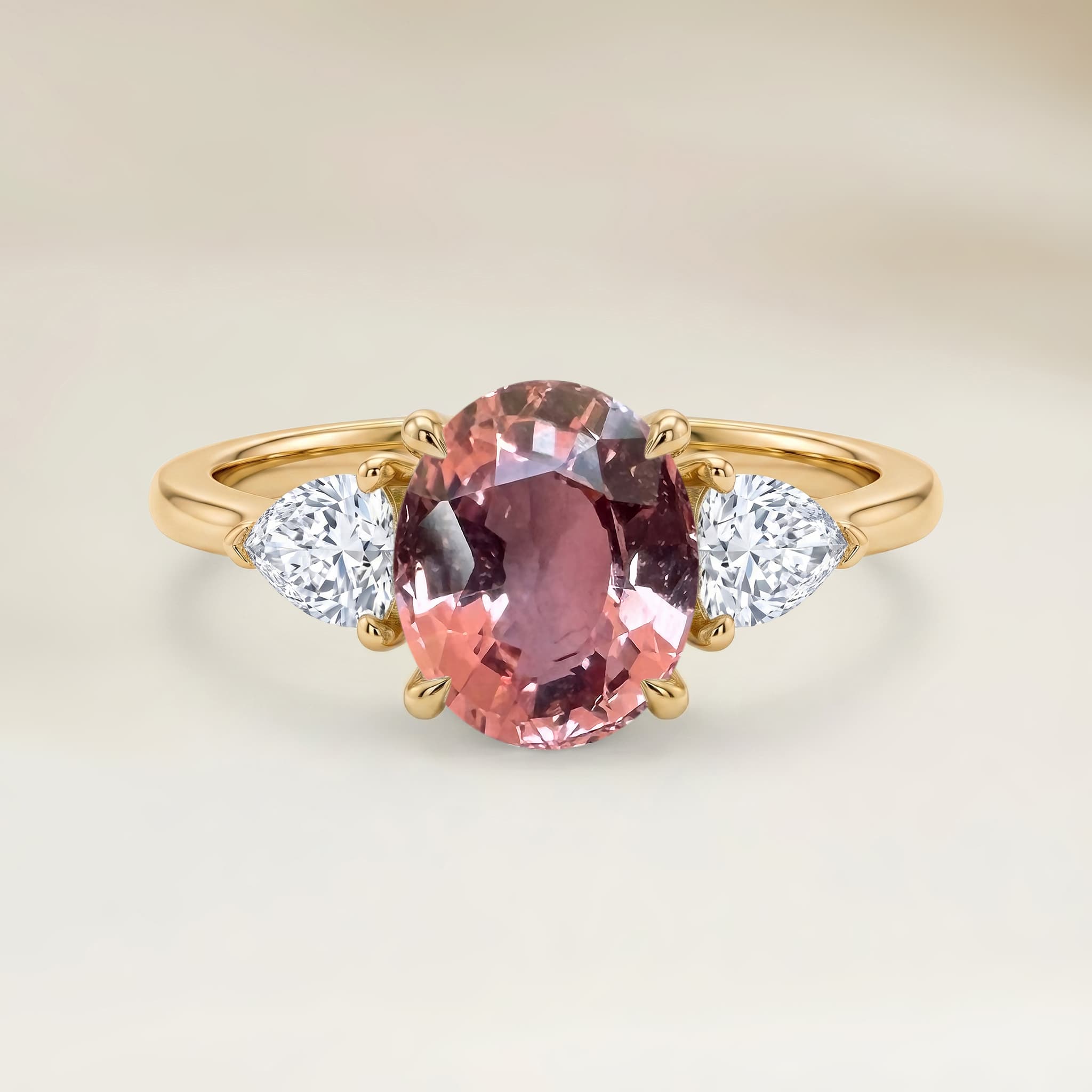 Bague Epaulé Saphir Padparadscha Ovale de 1,52ct