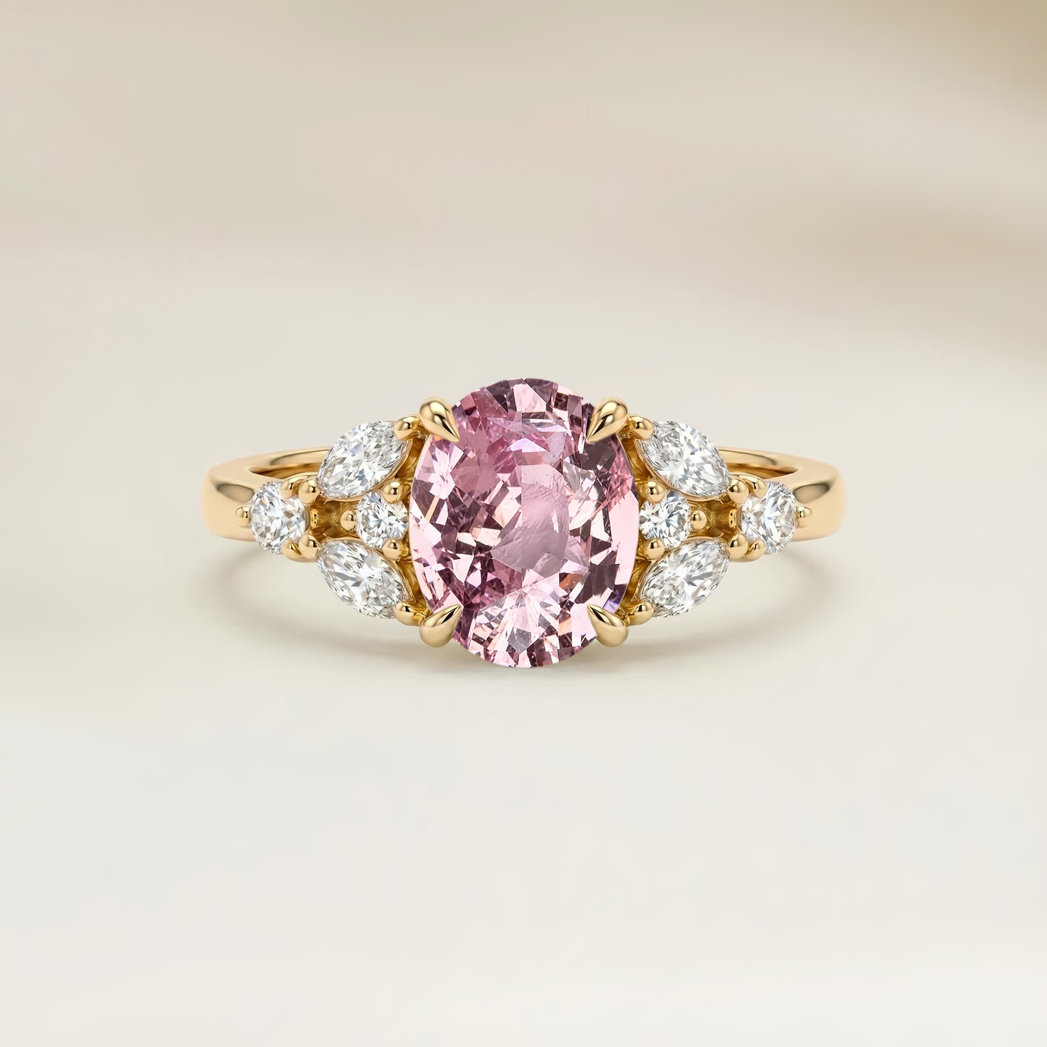Bague Floral Saphir Padparadscha Ovale de 1,67ct