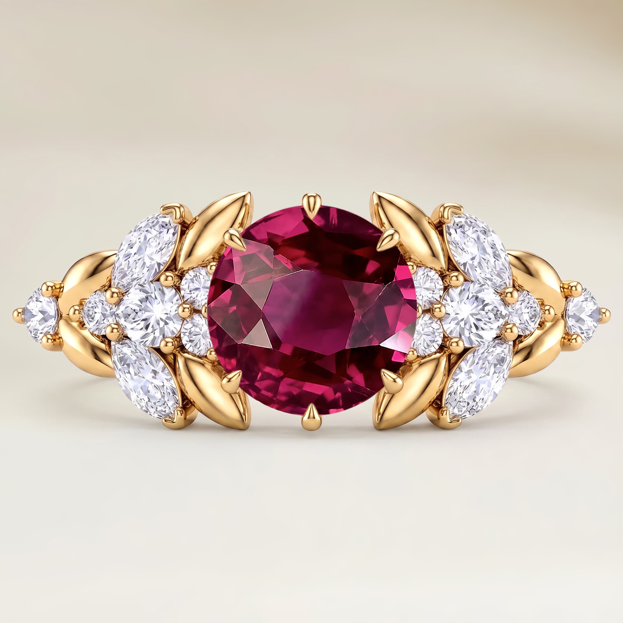Bague Floral Rubis Ovale de 1,02ct