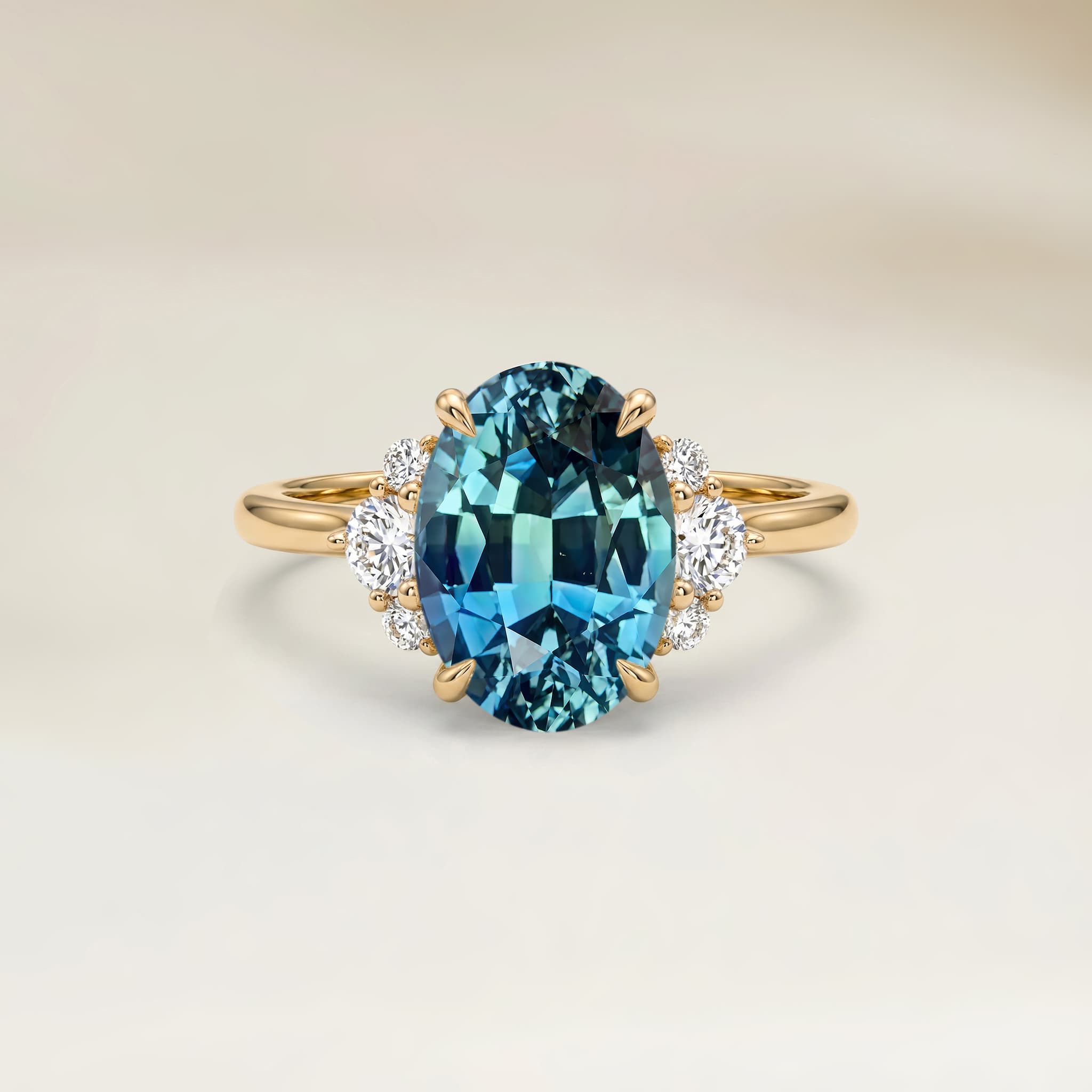 Bague Epaulé Saphir Teal Ovale de 1,56ct