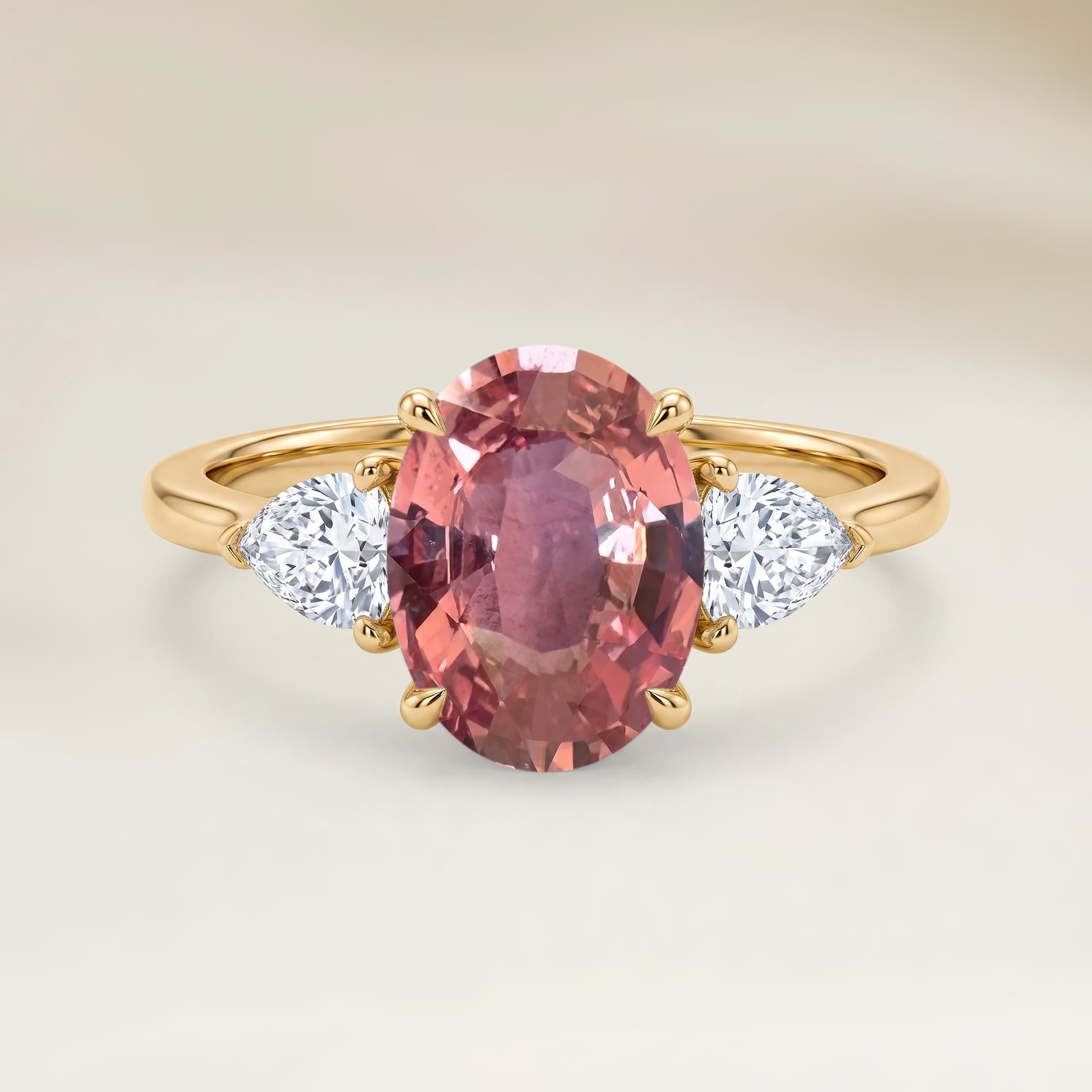 Bague Epaulé Saphir Padparadscha Ovale de 1,09ct