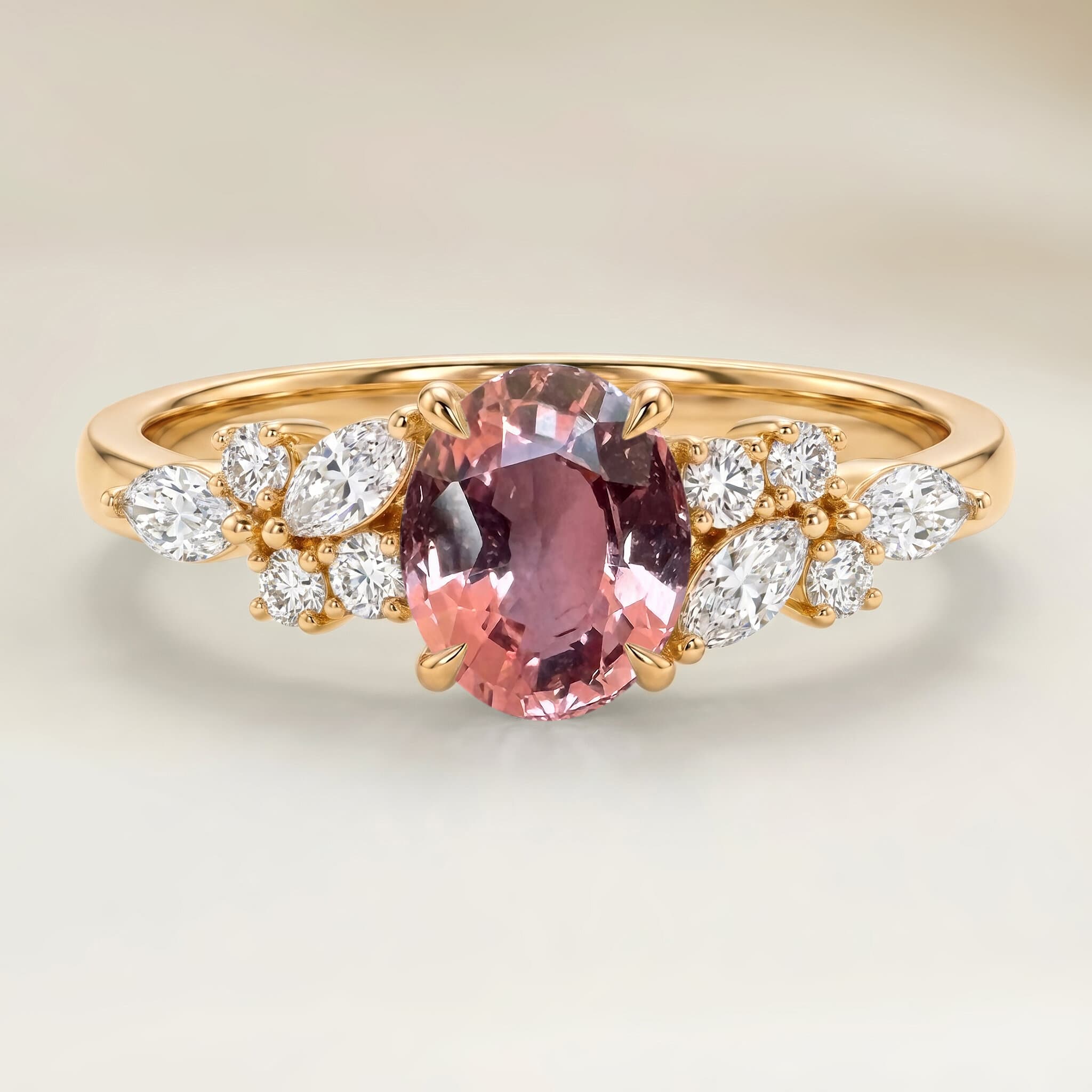 Bague Floral Saphir Padparadscha Ovale de 1,52ct