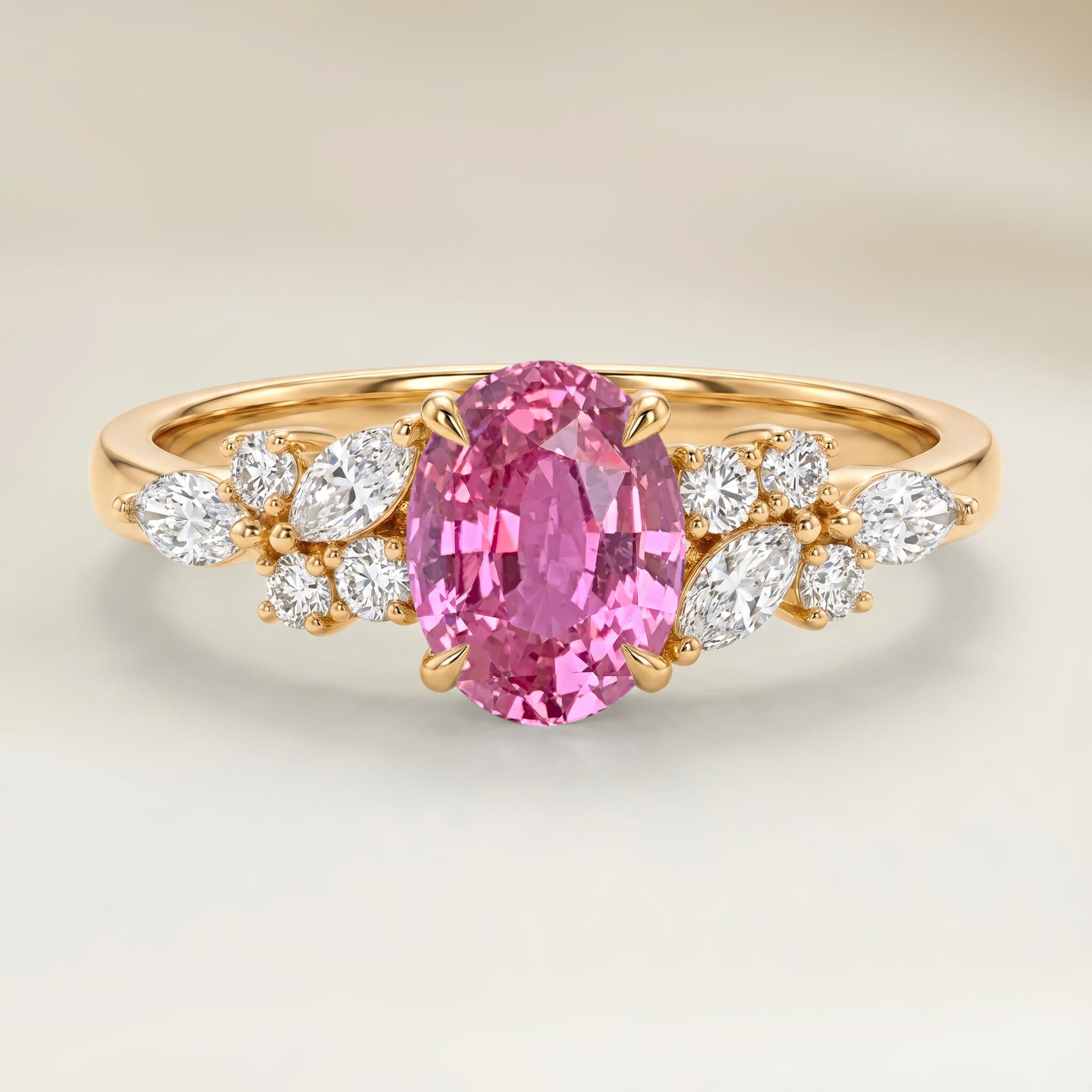 Bague Floral Saphir Padparadscha Ovale de 1,65ct