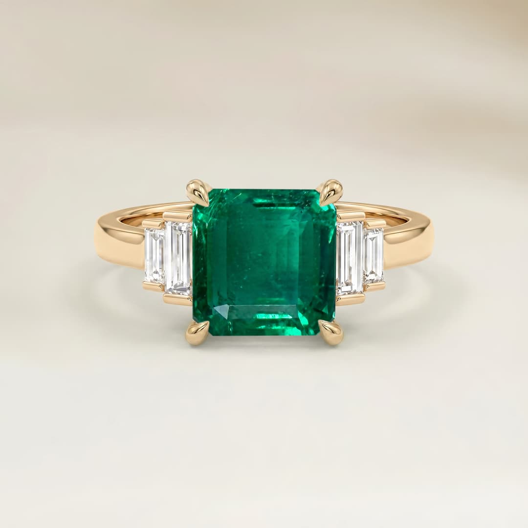 Bague Art Deco Emeraude de Zambie Rectangle de 2,10ct