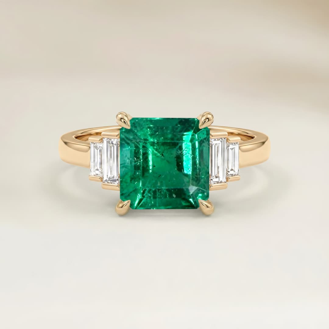 Bague Art Deco Emeraude de Zambie Carré de 0,96ct