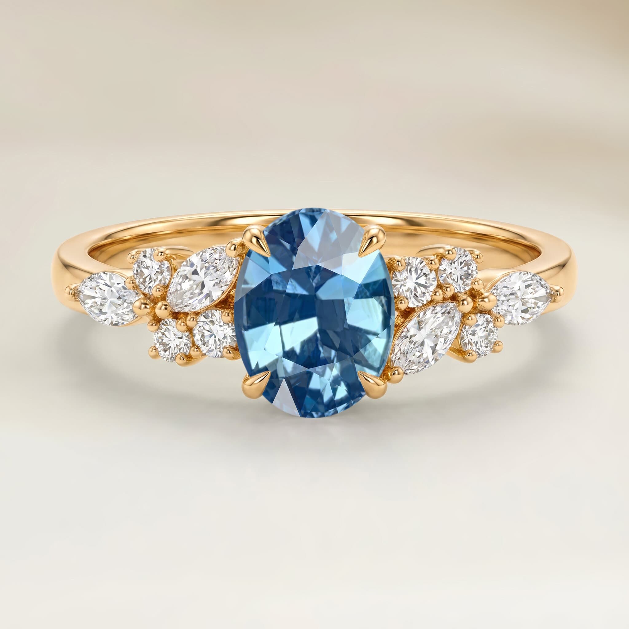 Bague Floral Saphir Bleu Ovale de 2,05ct