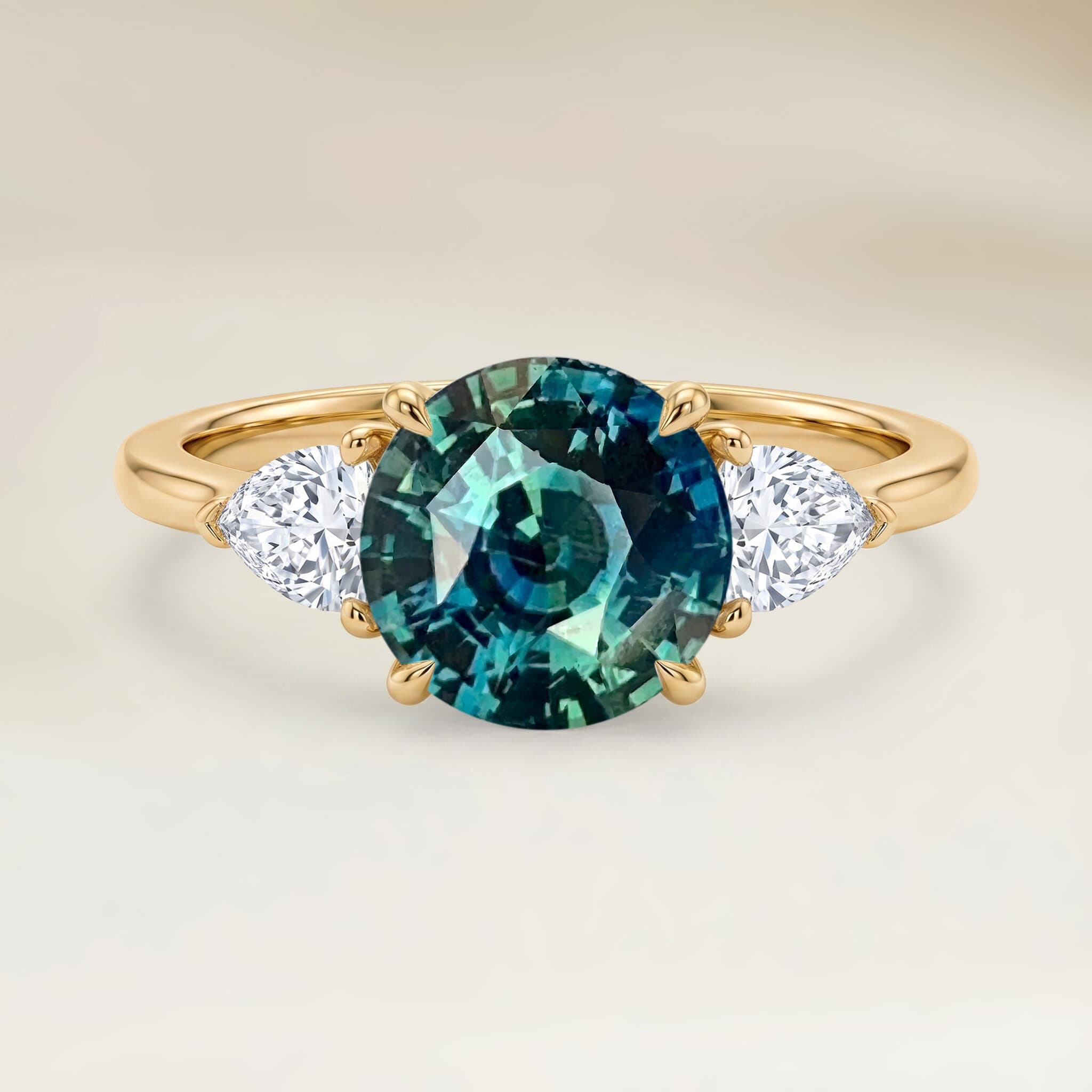 Bague Epaulé Saphir Teal Rond de 2,58ct