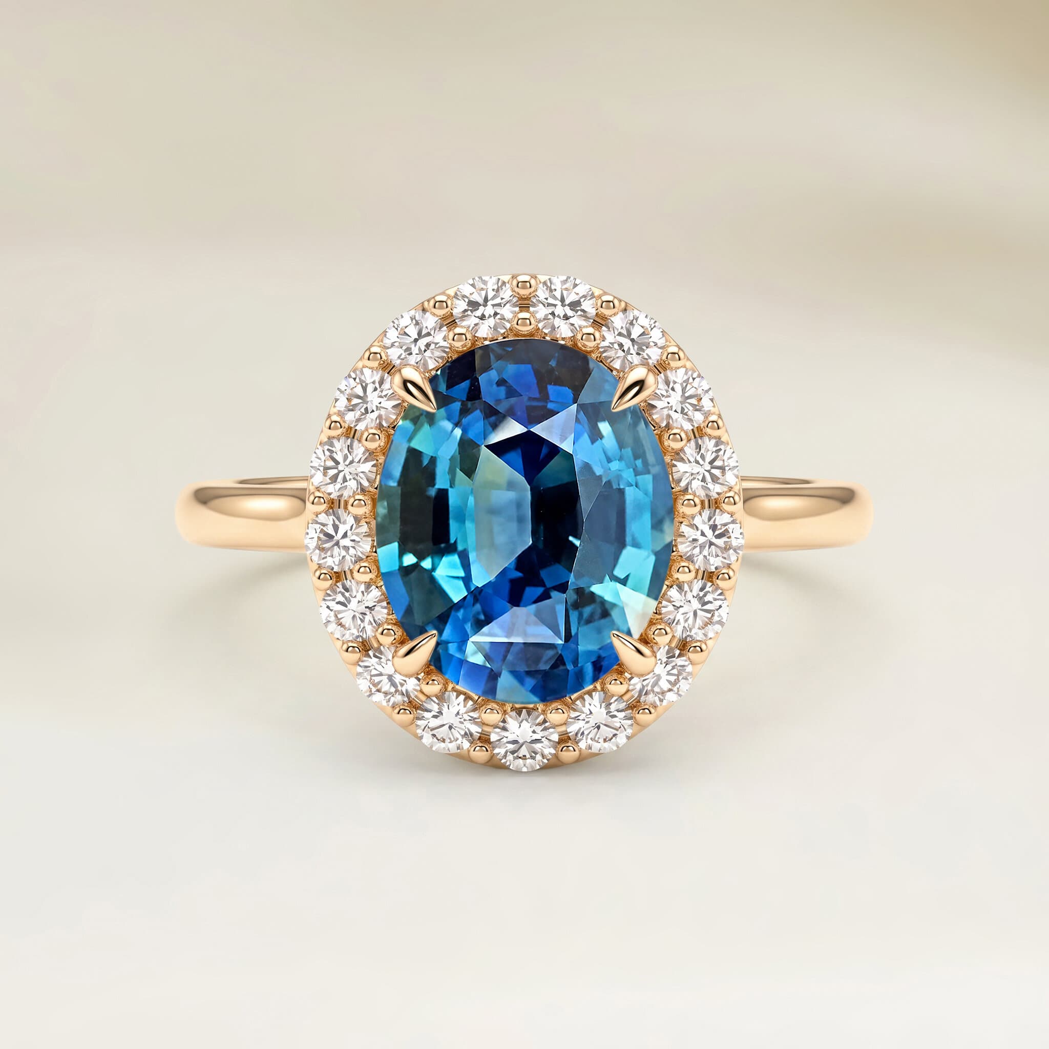 Bague Vintage Saphir Teal Ovale de 2,04ct