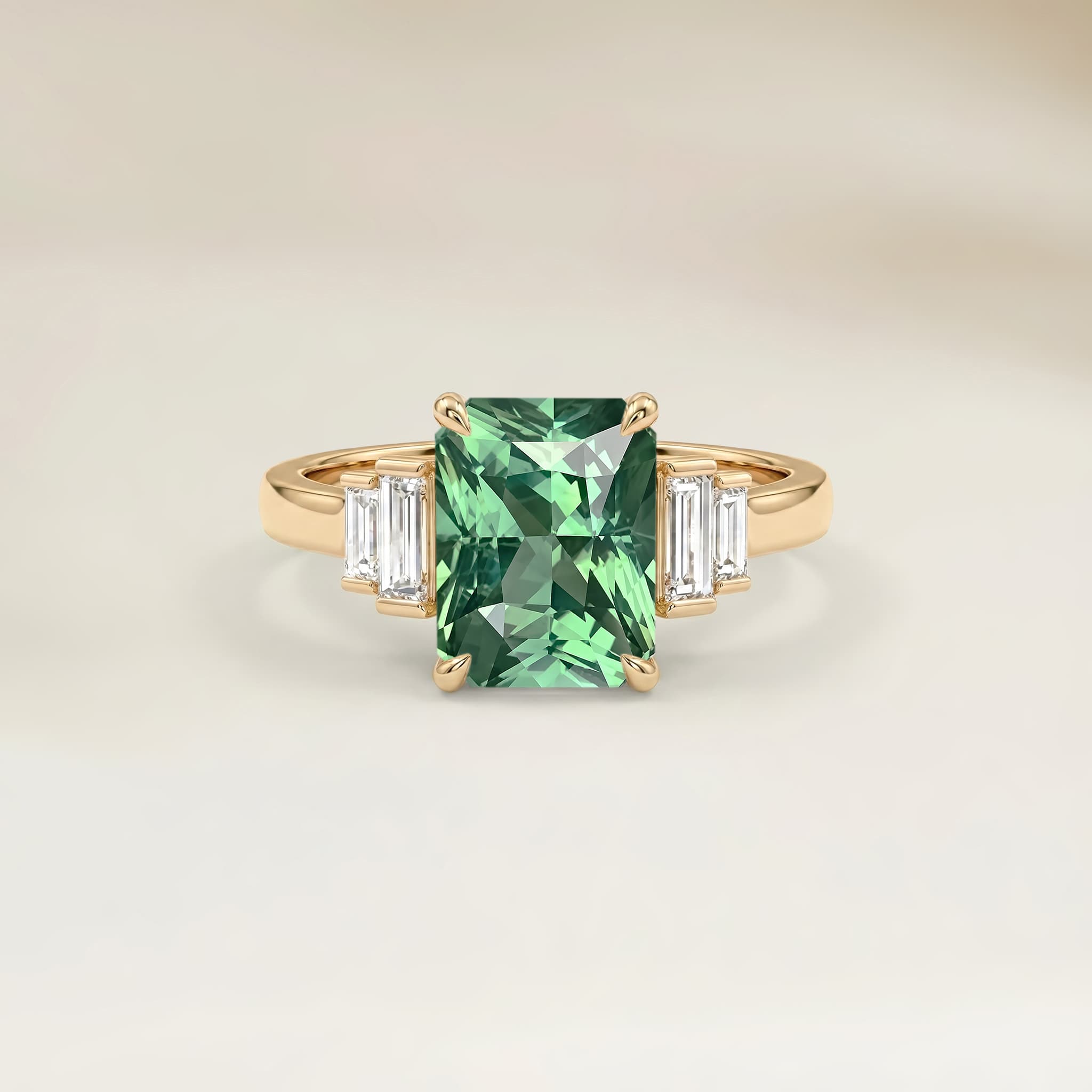 Bague Art Deco Saphir Vert Radiant de 2,57ct