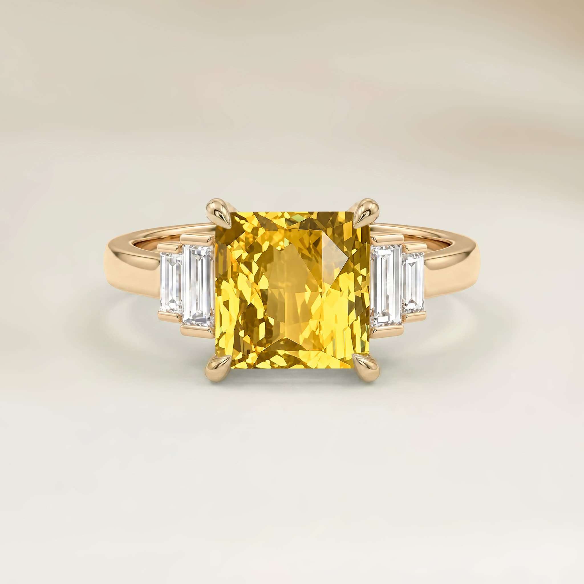 Bague Art Deco Saphir Jaune Radiant de 2,55ct