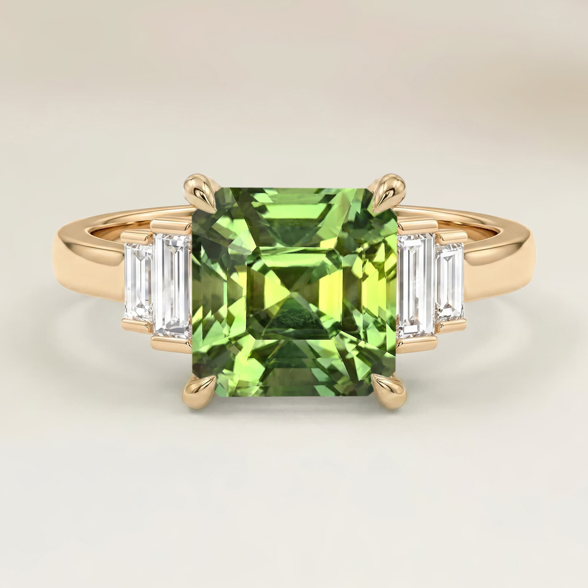 Bague Art Deco Saphir Vert Rectangle de 2,56ct