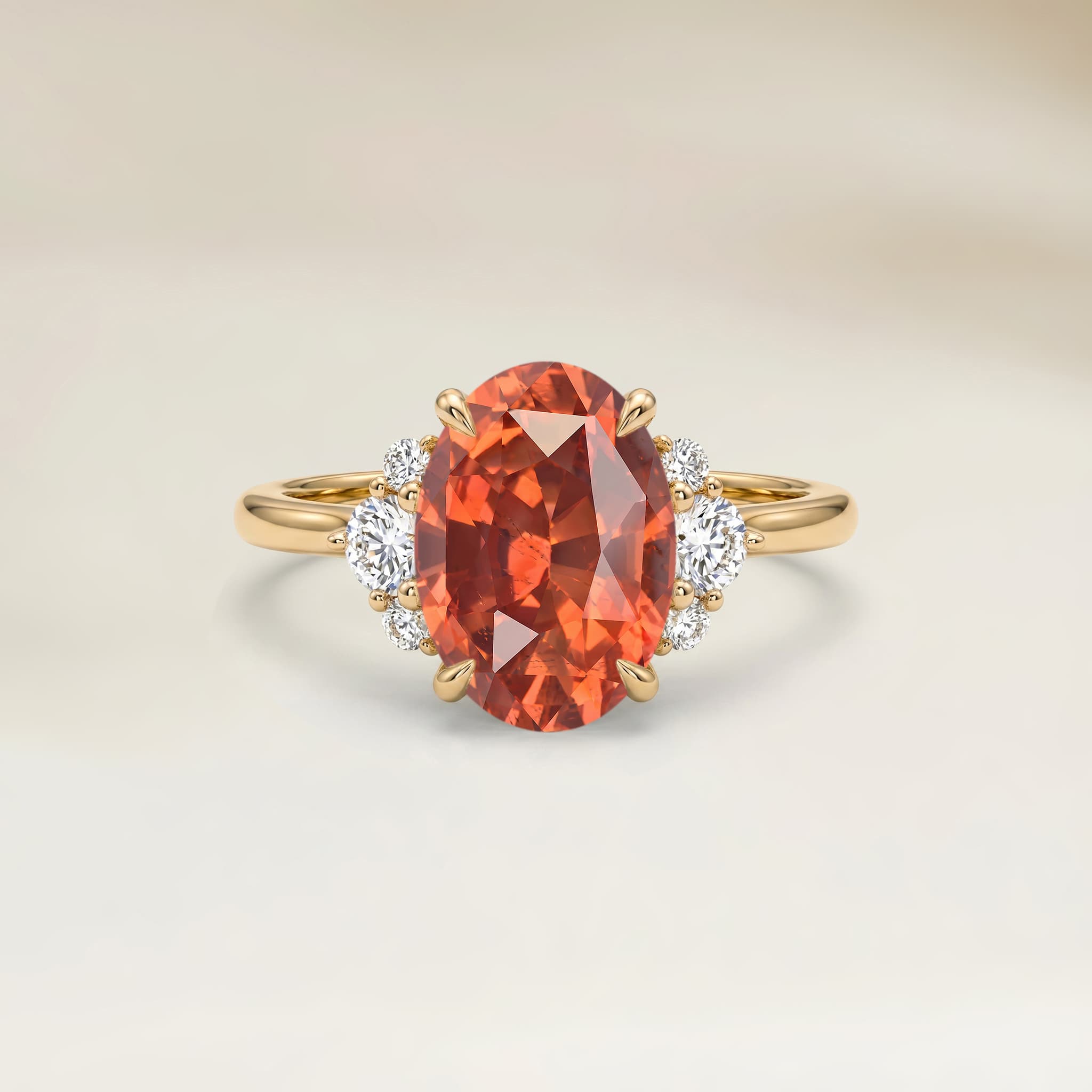 Bague Epaulé Saphir Orange Ovale de 1,60ct