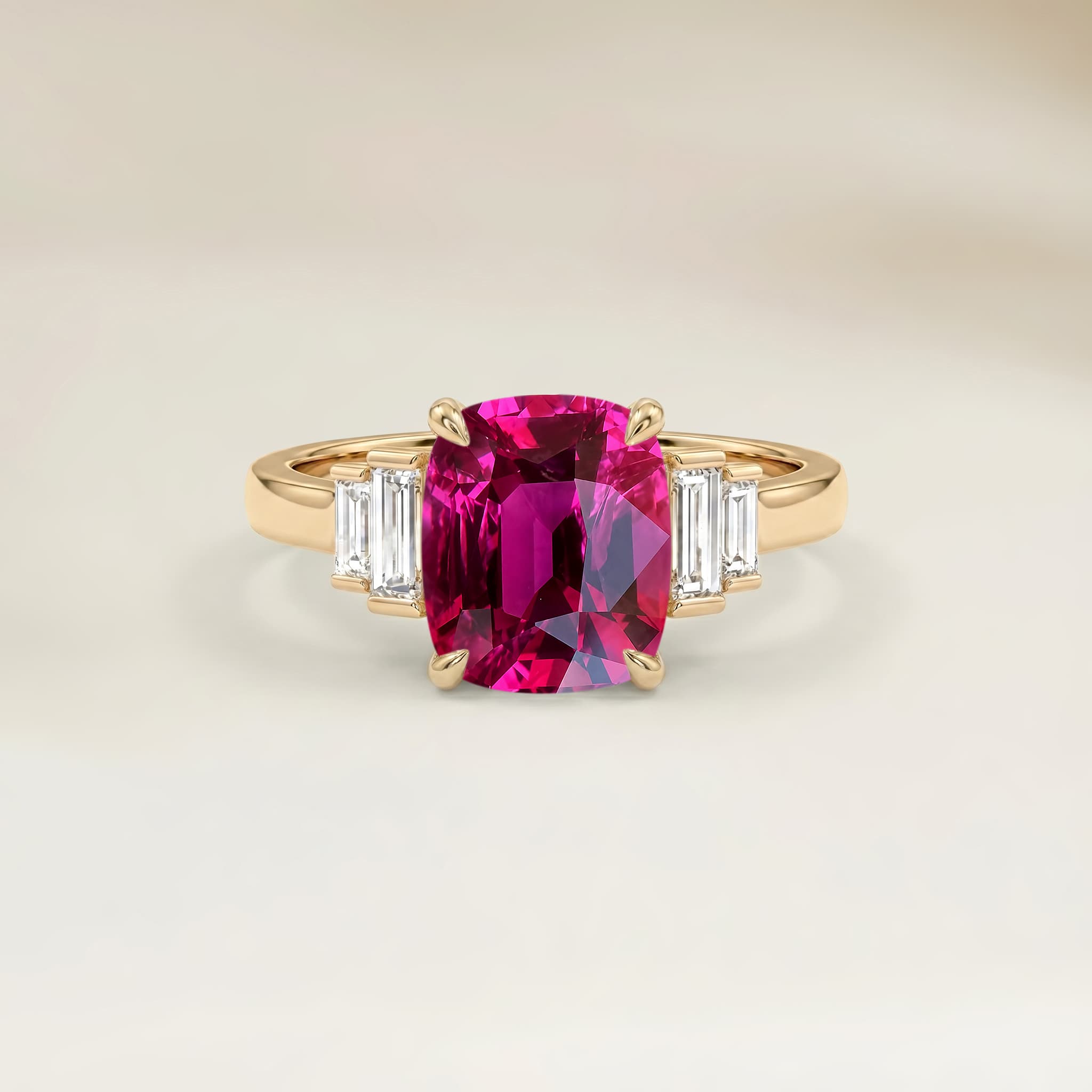 Bague Art Deco Spinelle Rose Coussin de 2,65ct