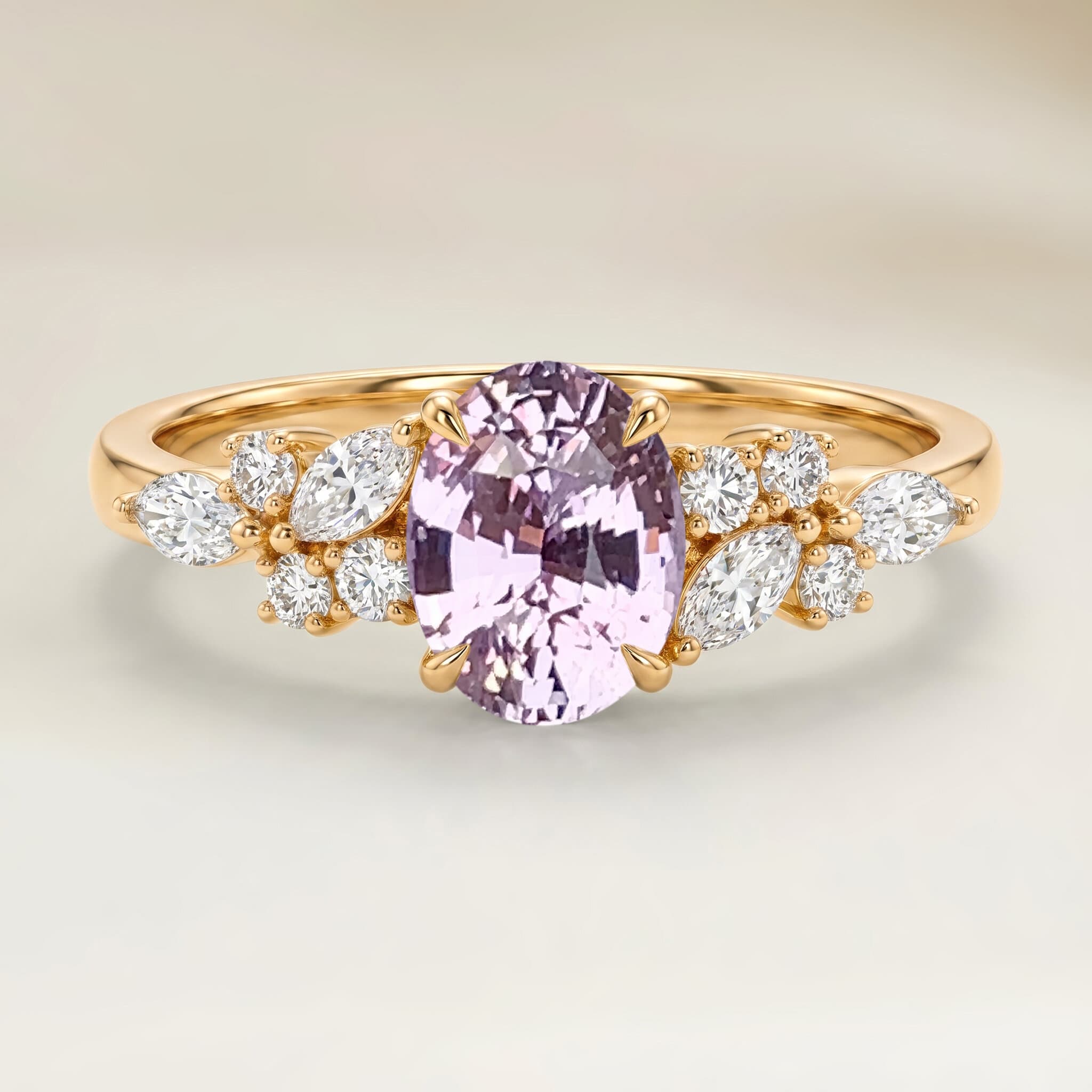 Bague Floral Saphir Violet Ovale de 2,61ct