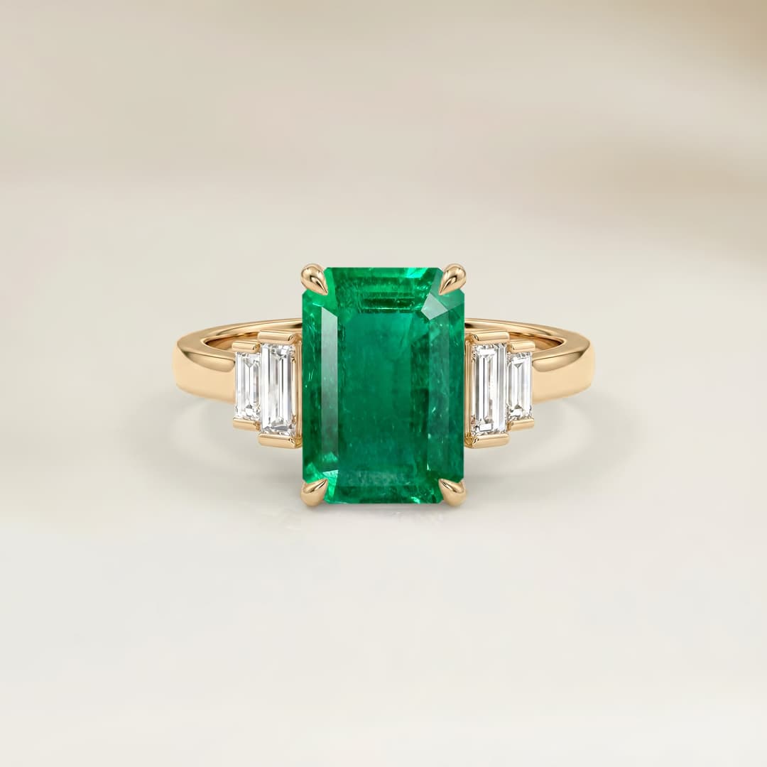 Bague Art Deco Emeraude de Zambie Rectangle de 1,67ct