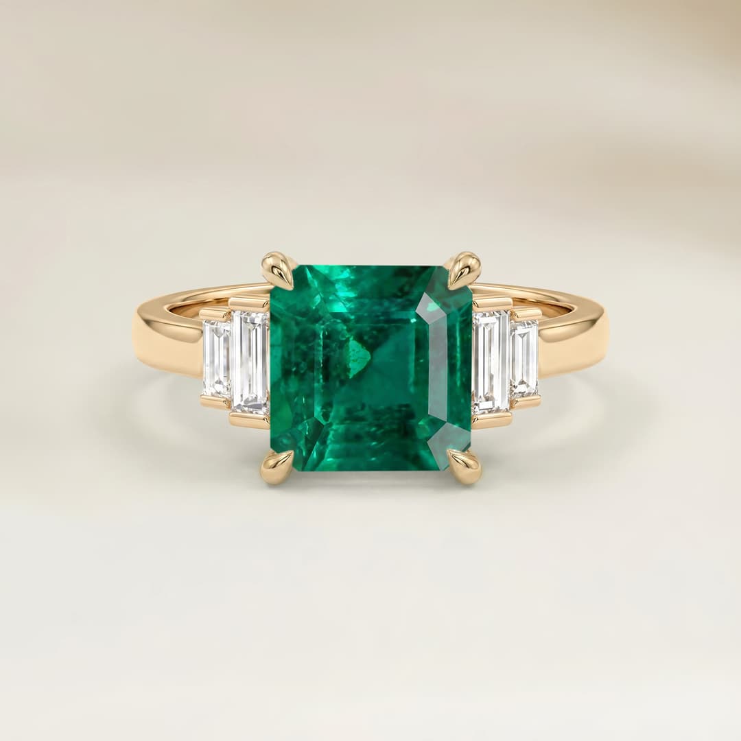 Bague Art Deco Emeraude de Zambie Rectangle de 0,84ct