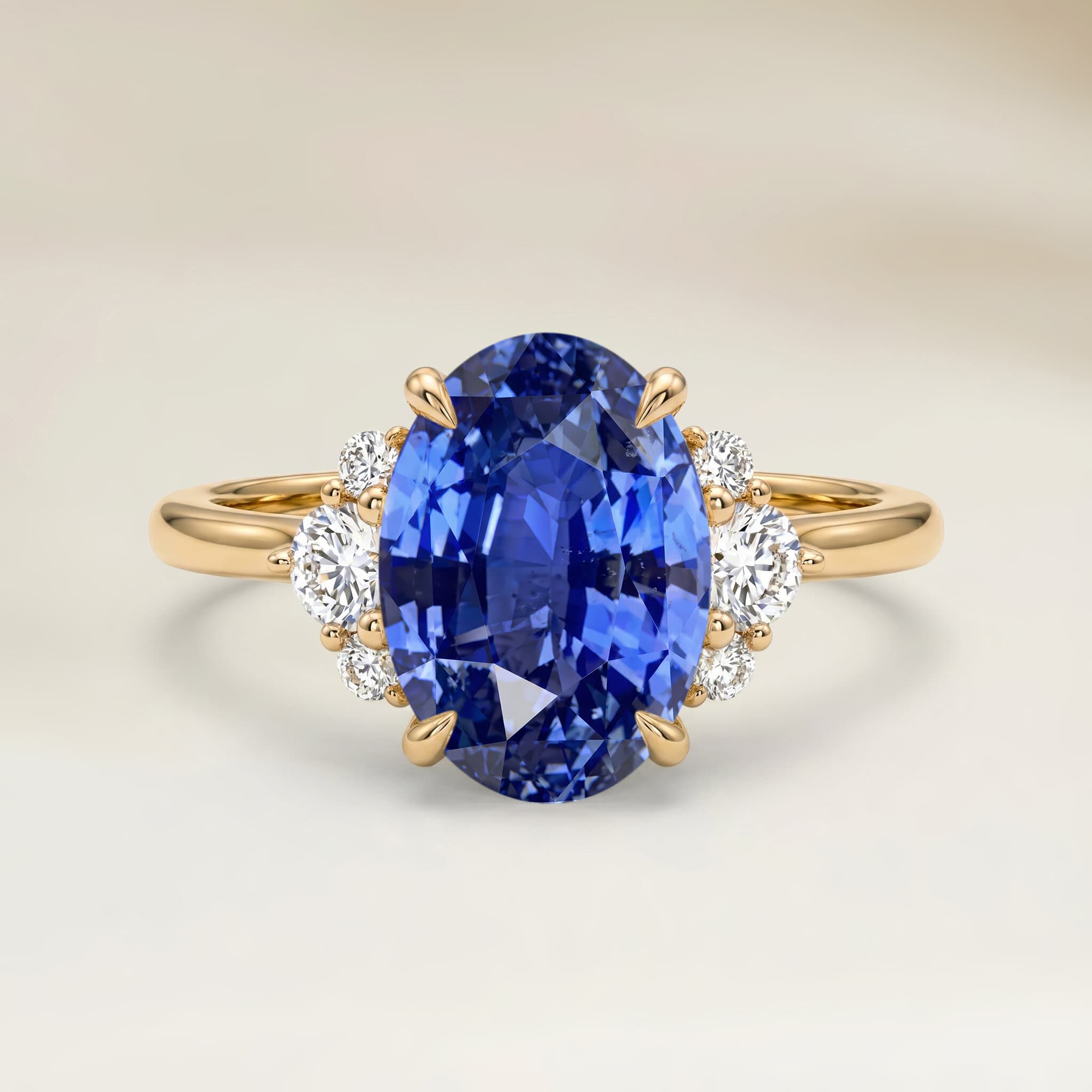 Bague Epaulé Saphir Bleu Ovale de 2,17ct
