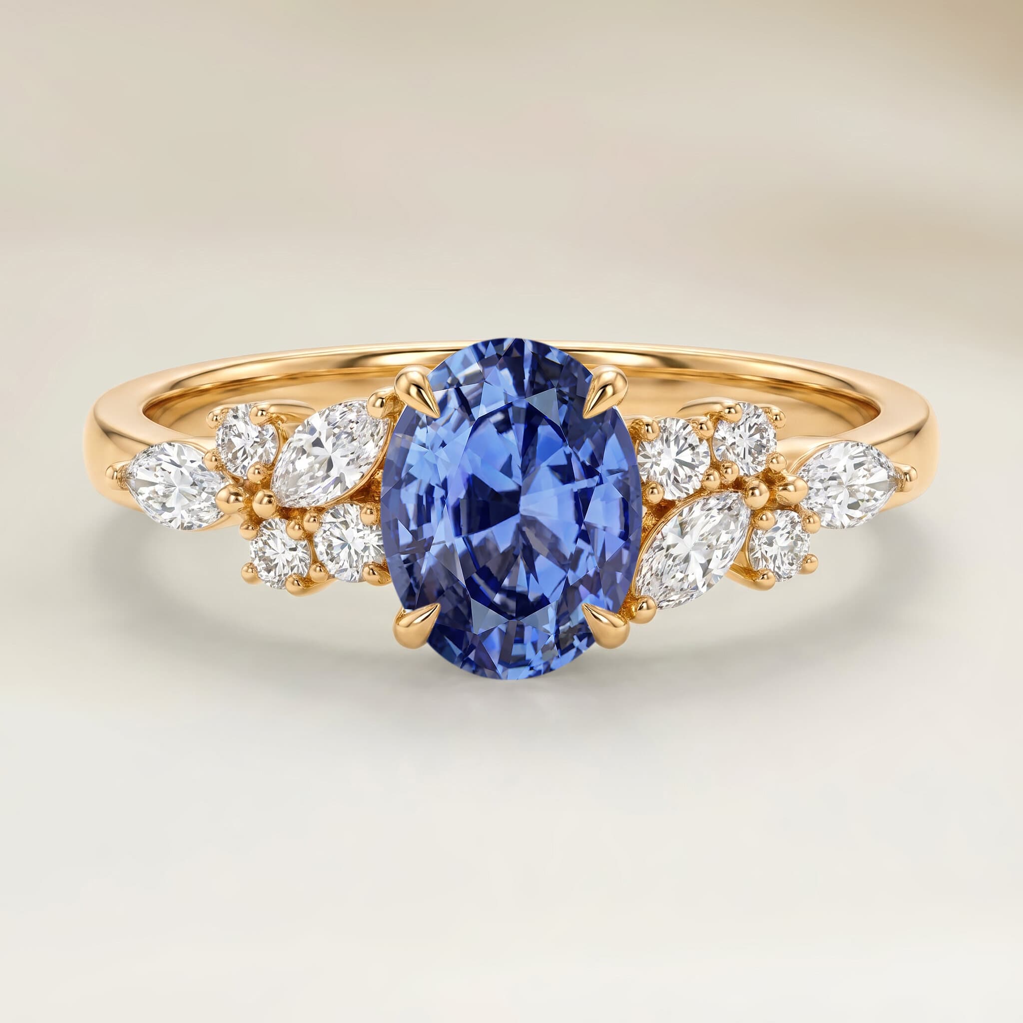 Bague Floral Saphir Bleu Ovale de 1,36ct