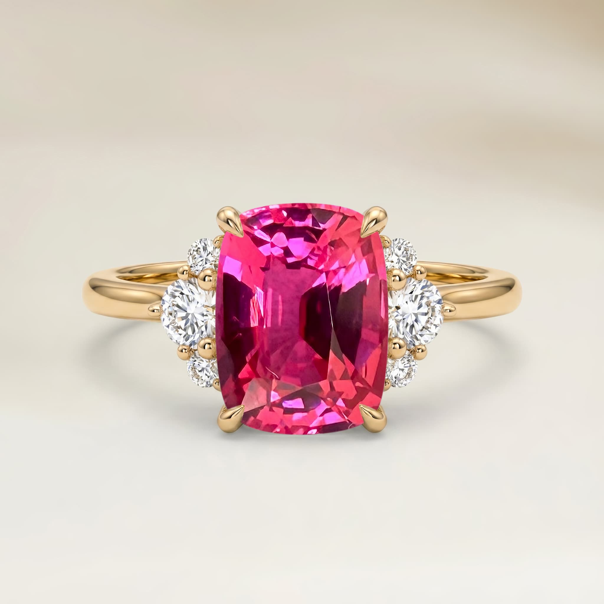 Bague Epaulé Spinelle Rose Coussin de 2,03ct