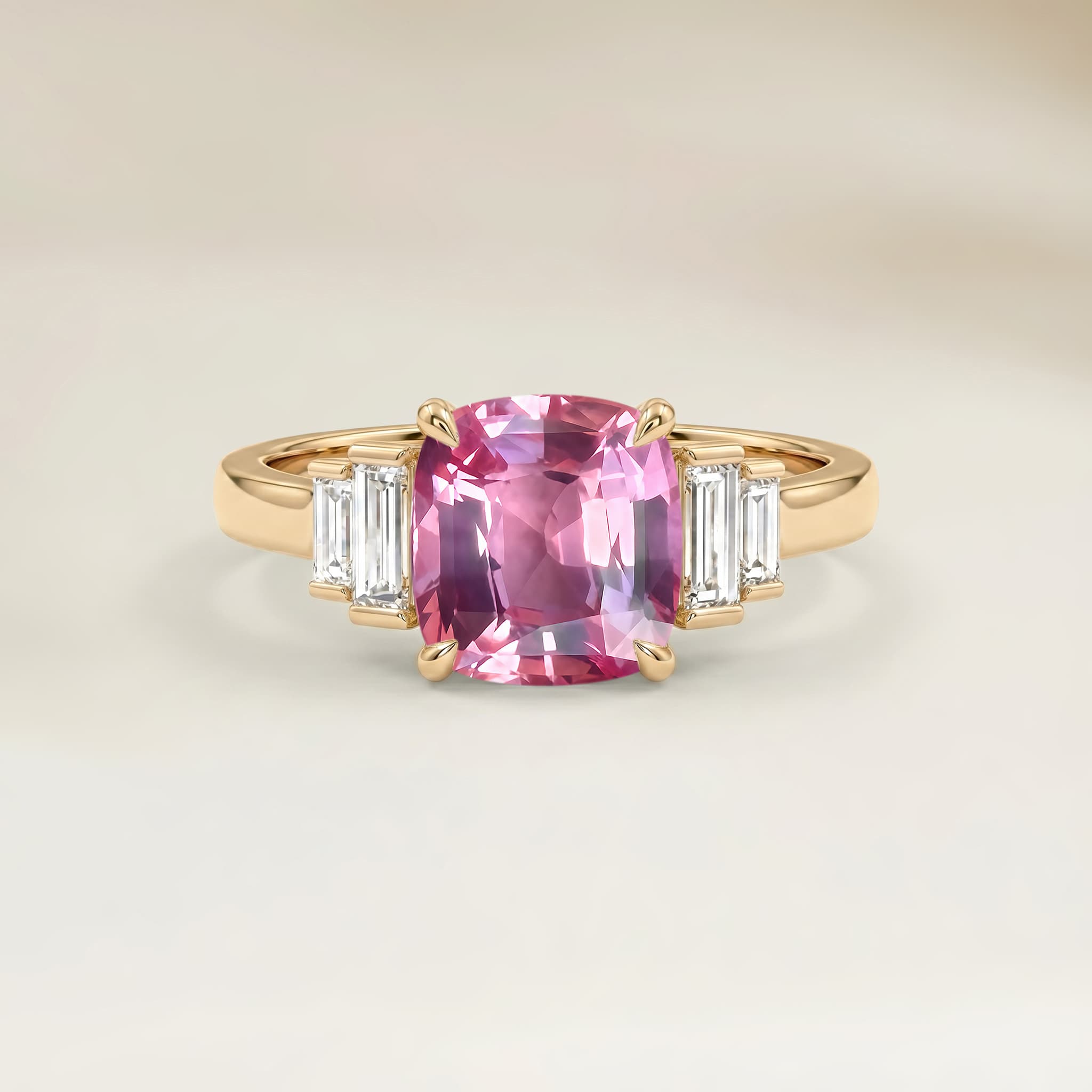 Bague Art Deco Saphir Padparadscha Coussin de 1,53ct