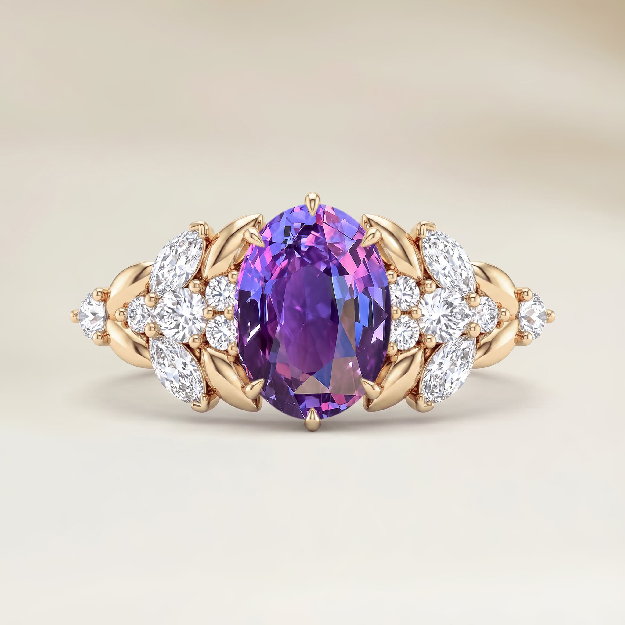 Bague Floral Saphir Violet Ovale de 1,05ct