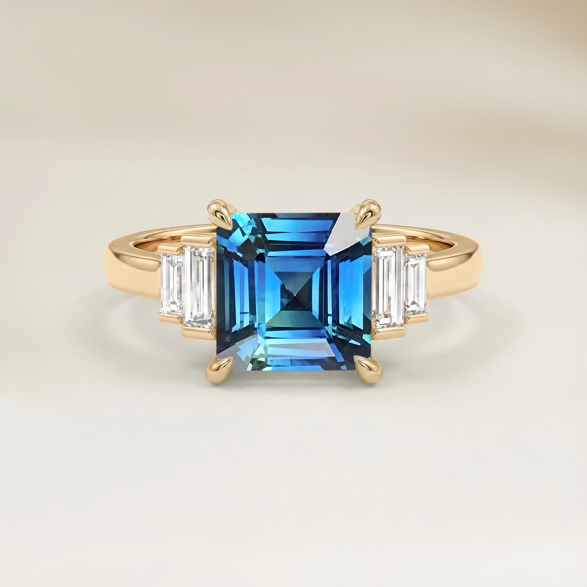 Bague Art Deco Saphir Teal Rectangle de 1,04ct