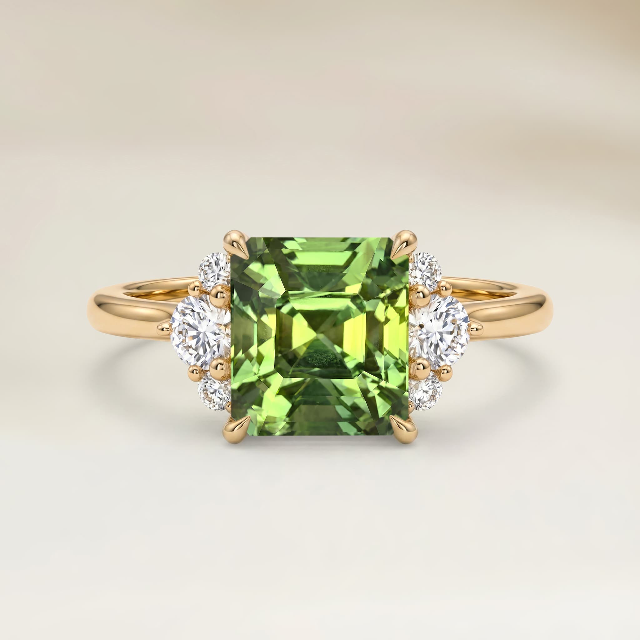 Bague Epaulé Saphir Vert Rectangle de 2,56ct