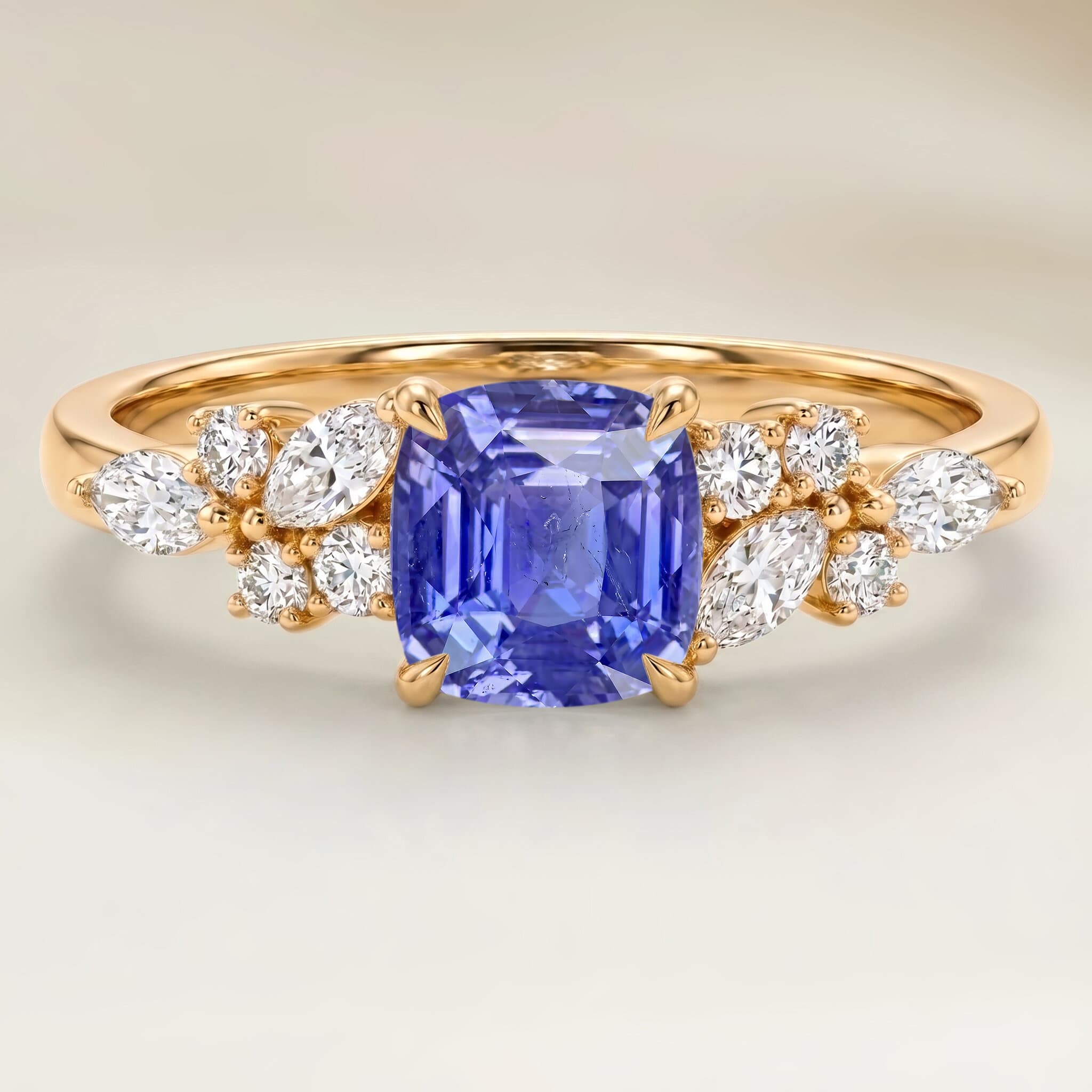 Bague Floral Saphir Violet Coussin de 1,54ct