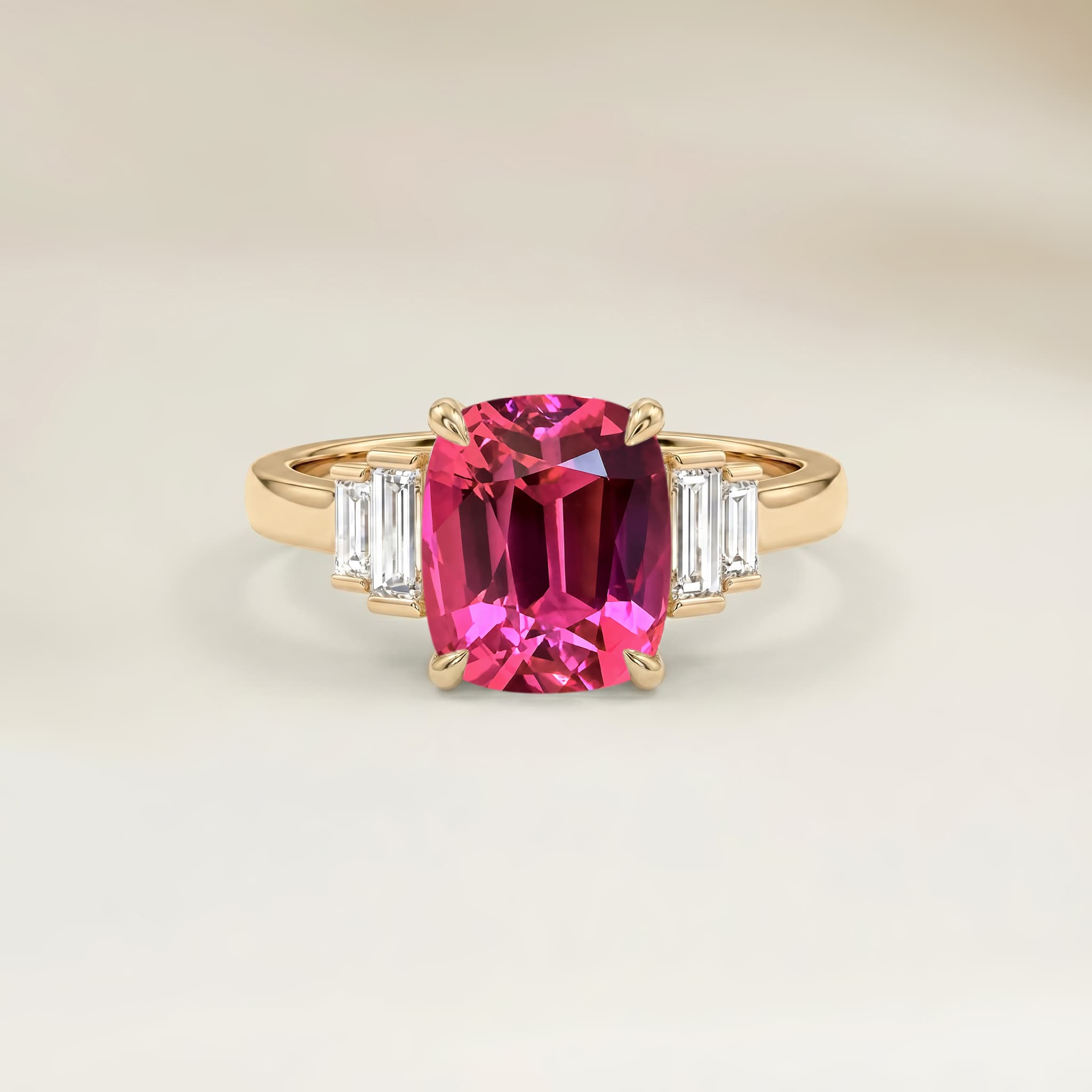 Bague Art Deco Spinelle Rose Coussin de 2,02ct