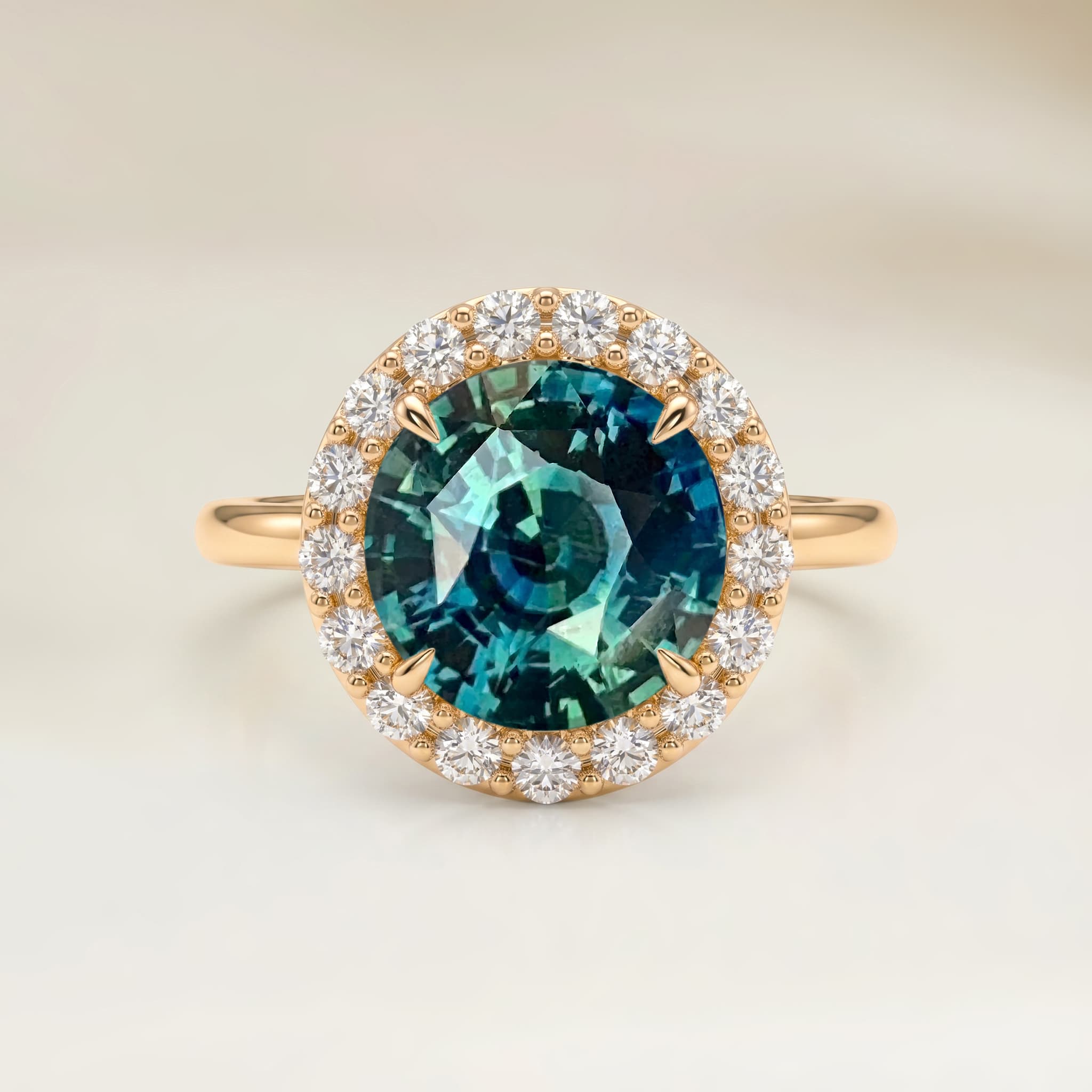 Bague Vintage Saphir Teal Rond de 2,58ct