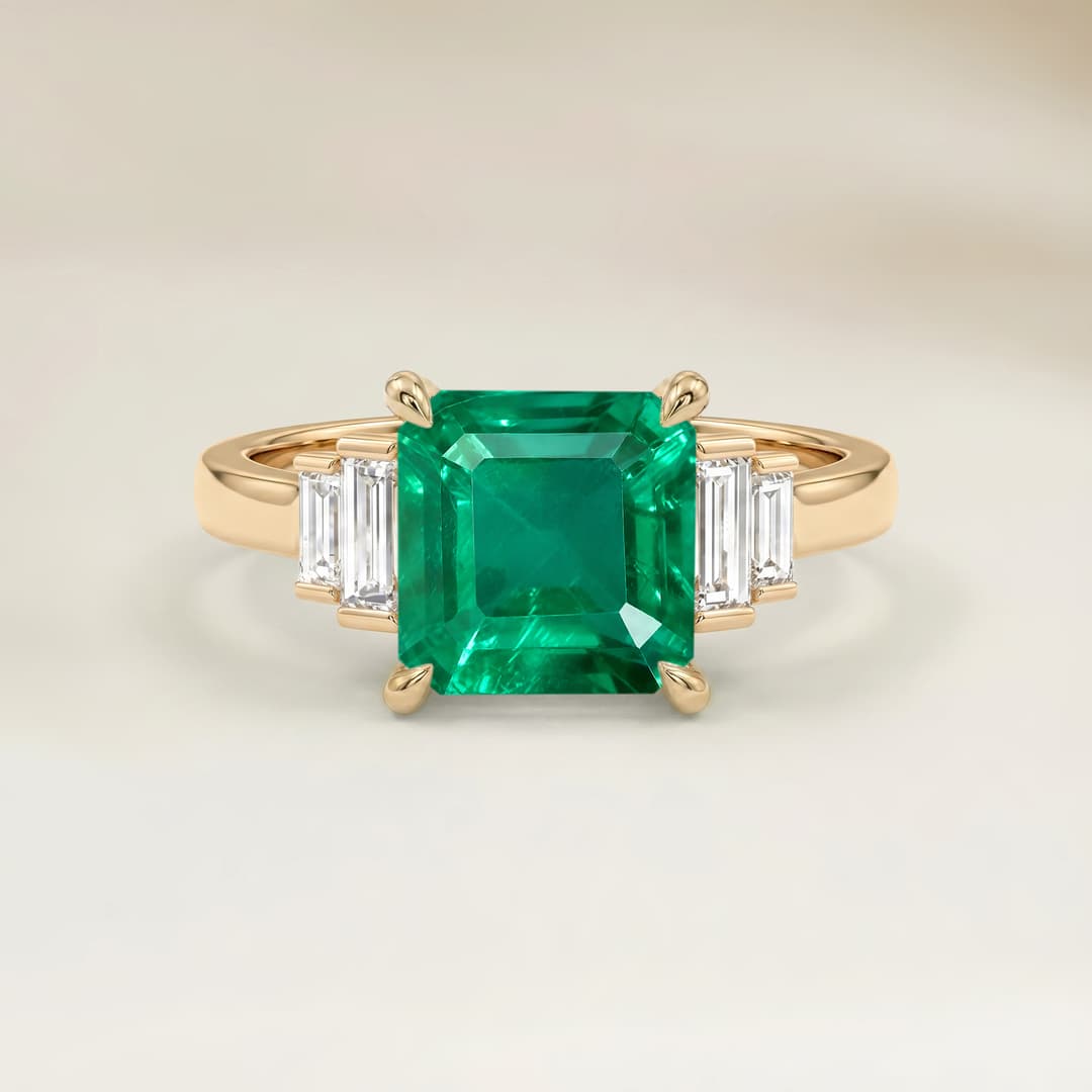Bague Art Deco Emeraude de Zambie Rectangle de 0,74ct