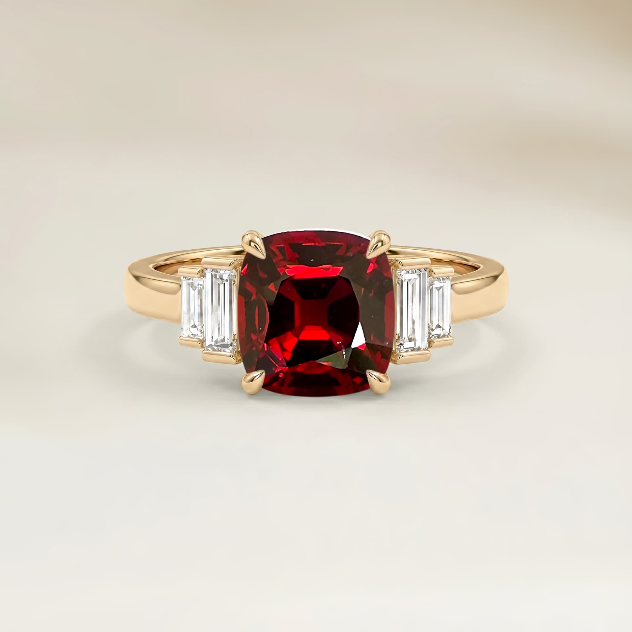 Bague Art Deco Spinelle Rouge Coussin de 2,39ct
