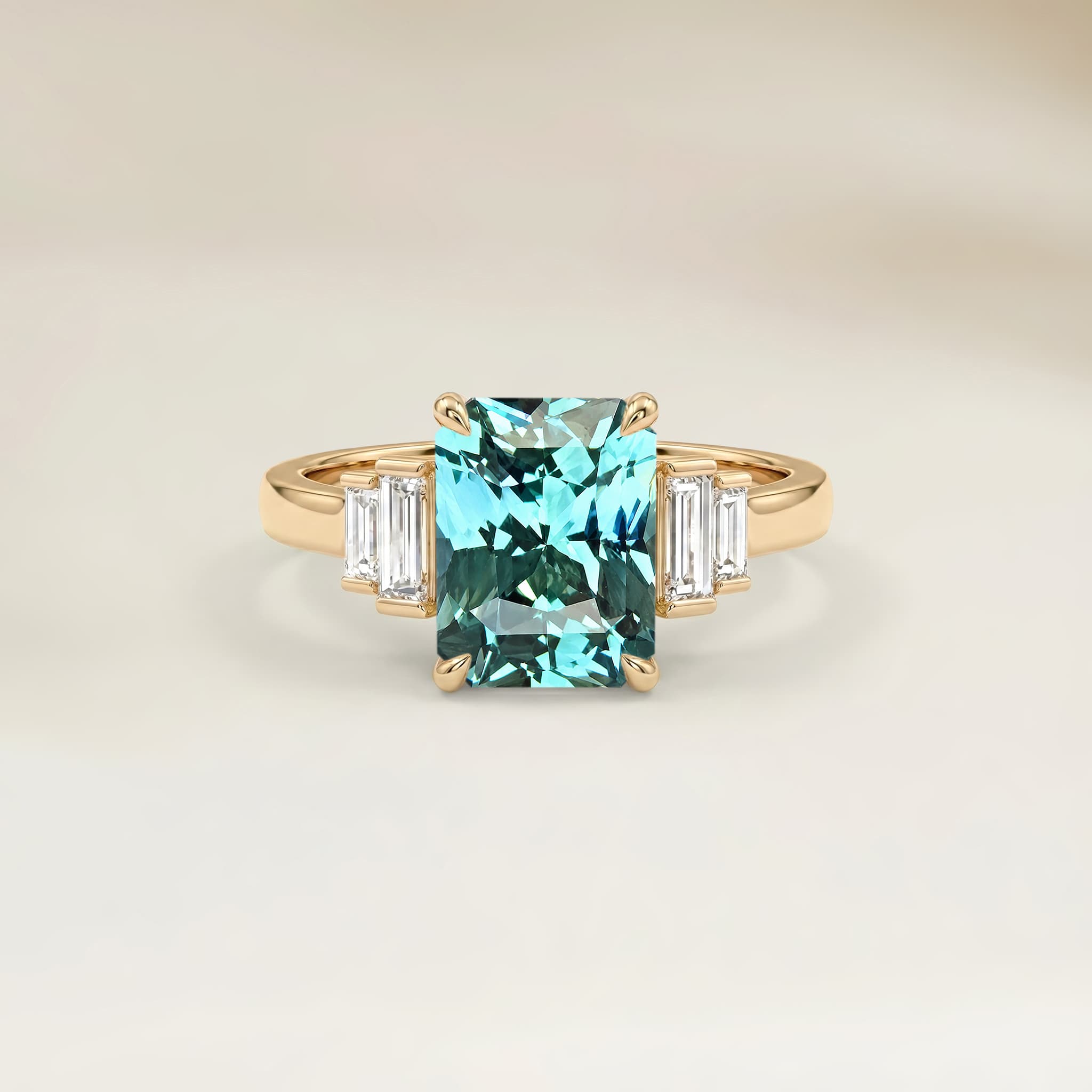 Bague Art Deco Saphir Teal Radiant de 1,62ct
