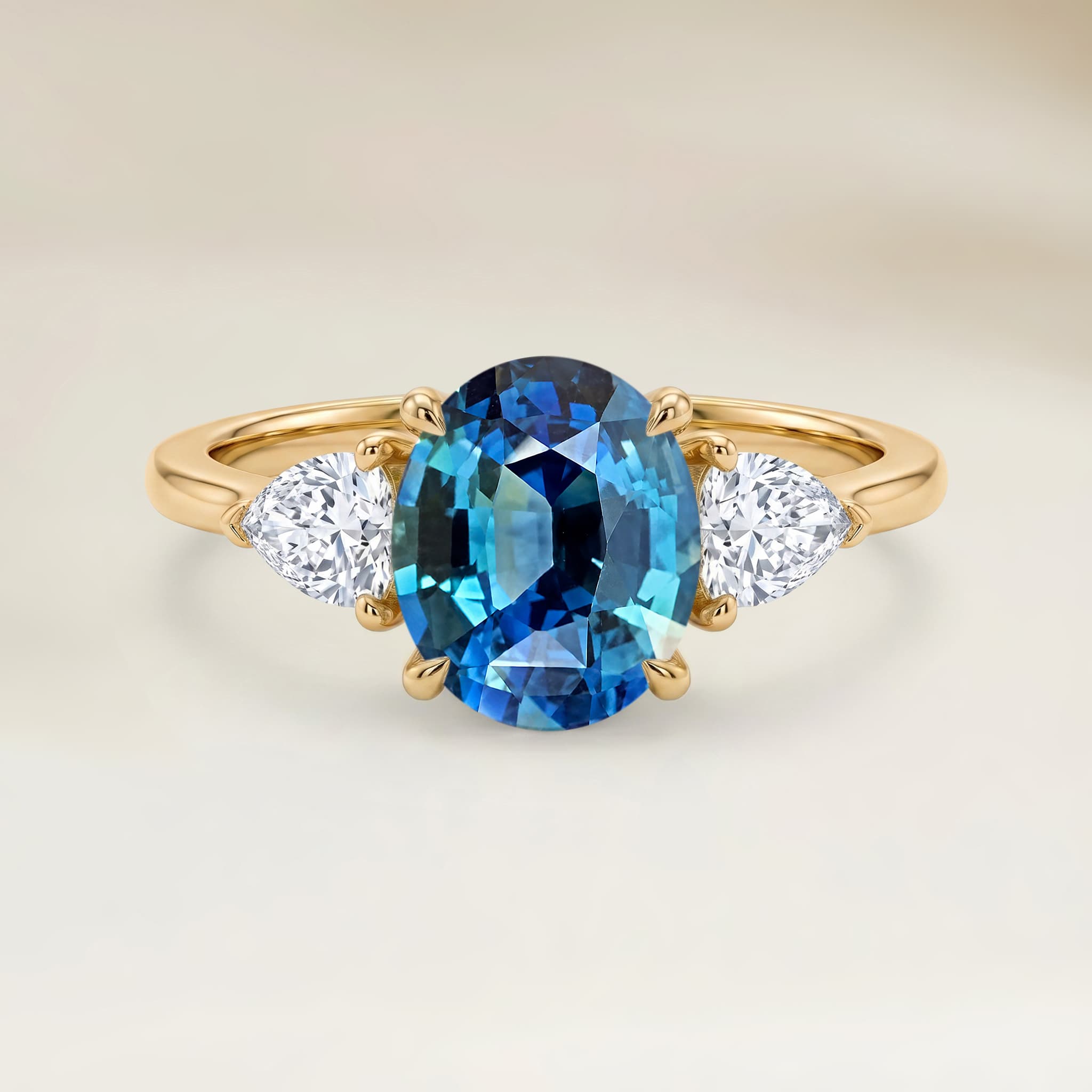 Bague Epaulé Saphir Teal Ovale de 2,04ct