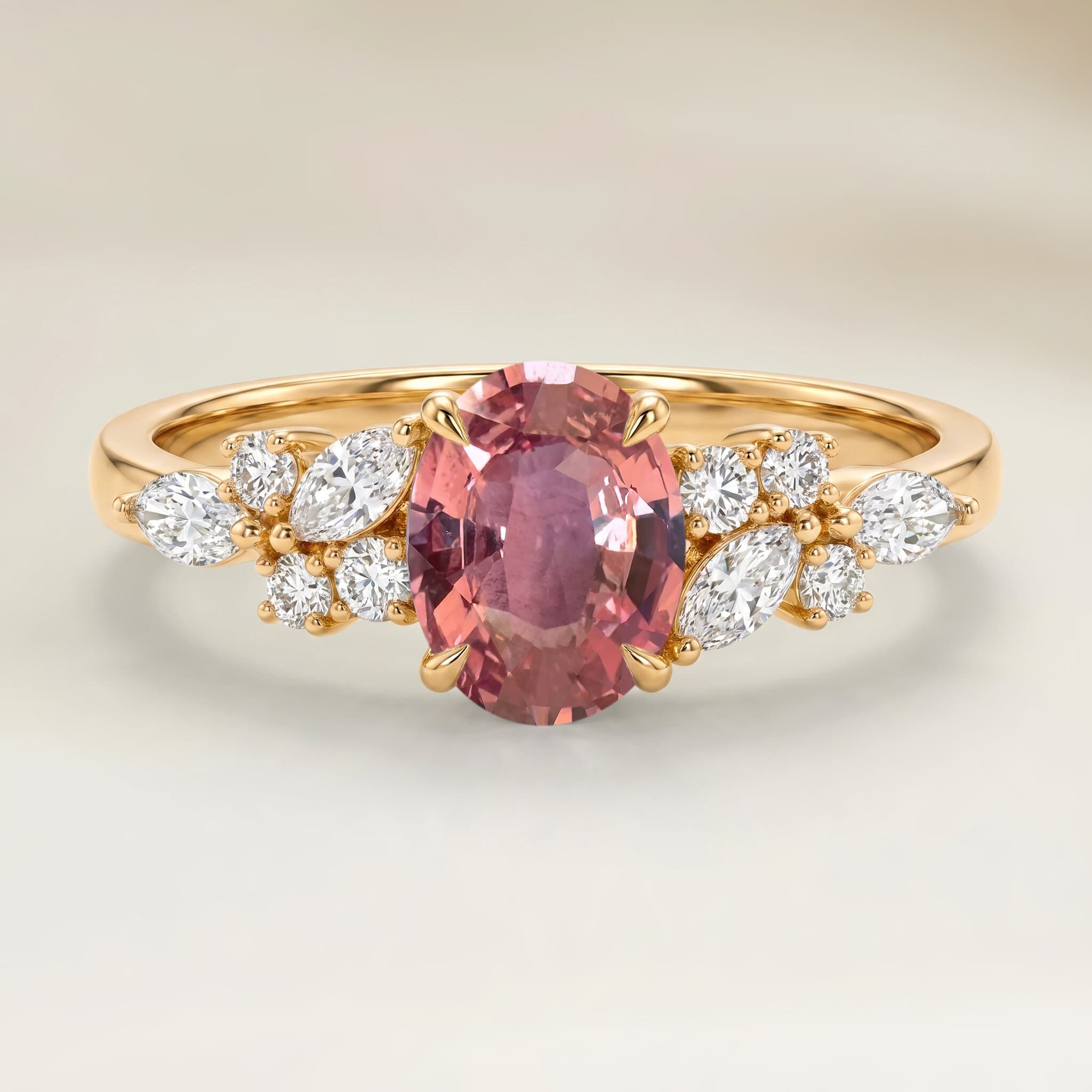 Bague Floral Saphir Padparadscha Ovale de 1,09ct