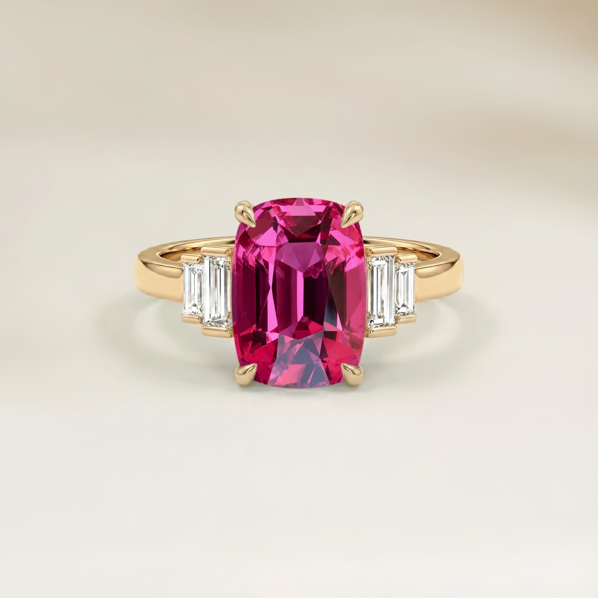 Bague Art Deco Spinelle Rose Coussin de 2,67ct