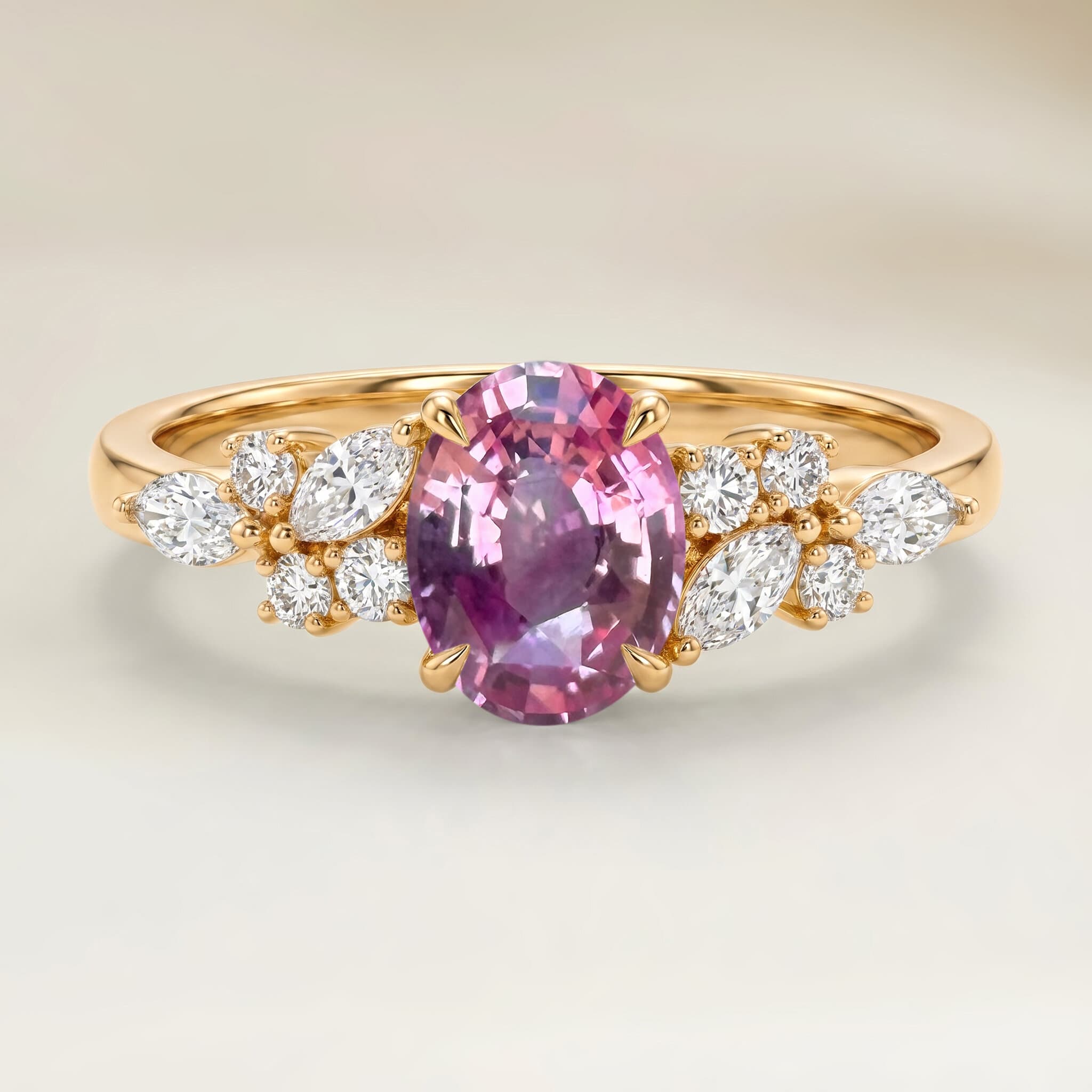 Bague Floral Saphir Rose Ovale de 1,04ct