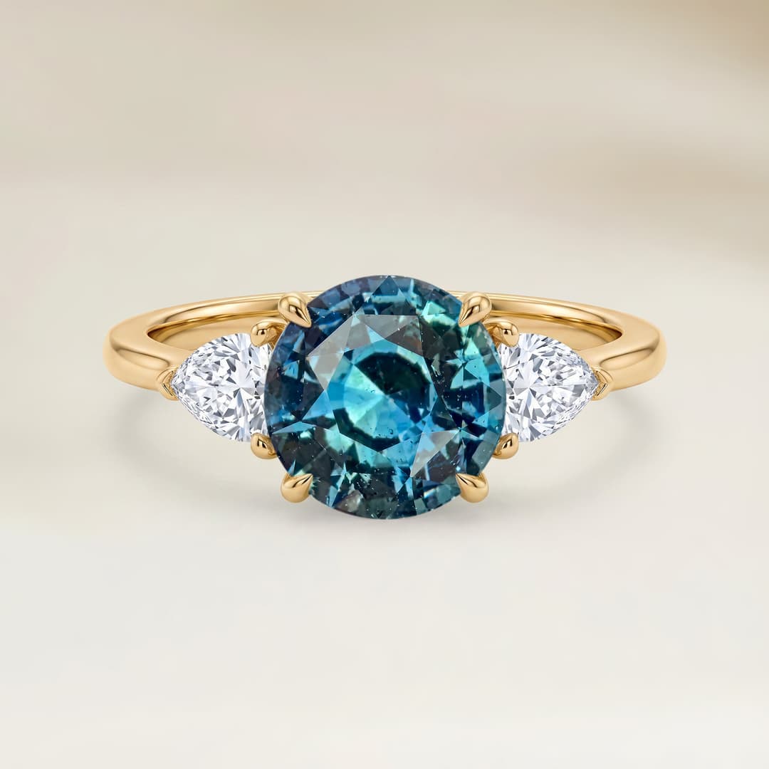 Bague Epaulé Saphir Teal Rond de 2,08ct