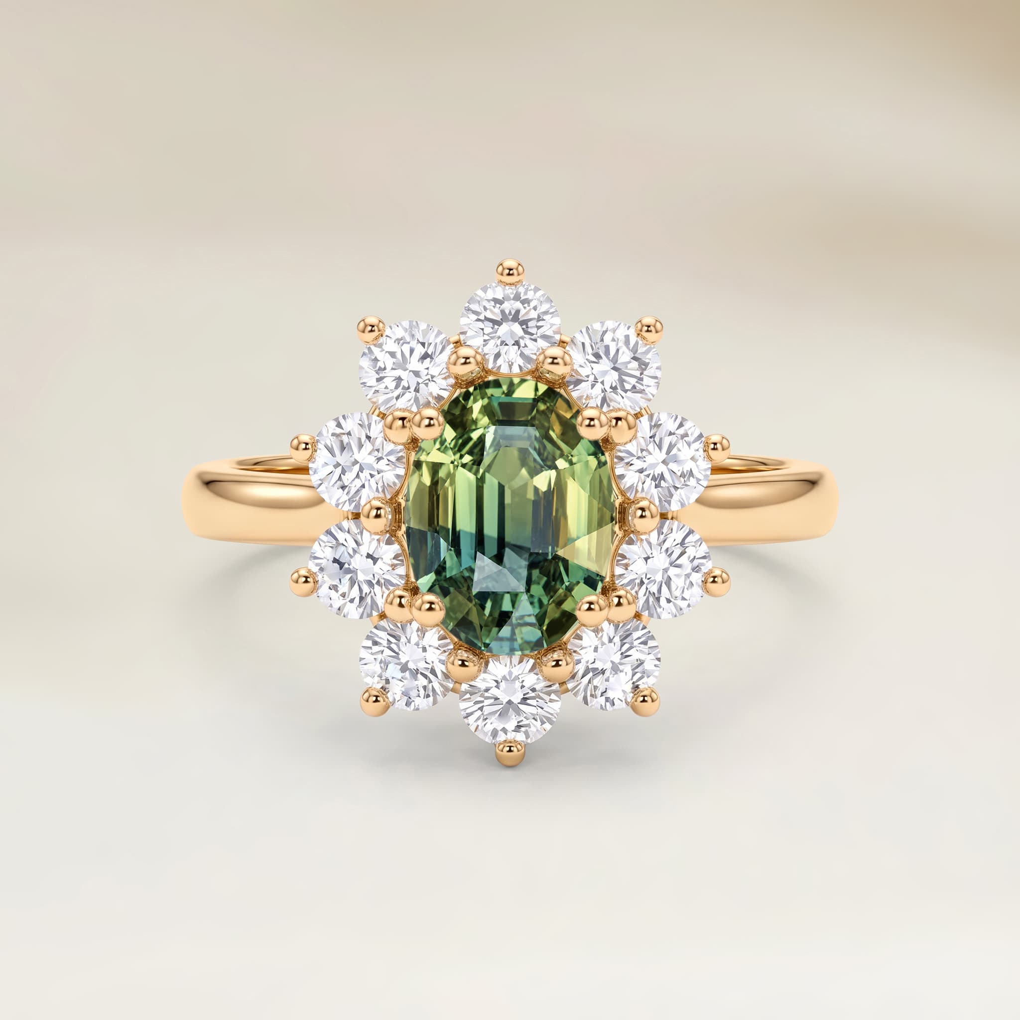 Bague Floral Saphir Vert Ovale de 1,52ct