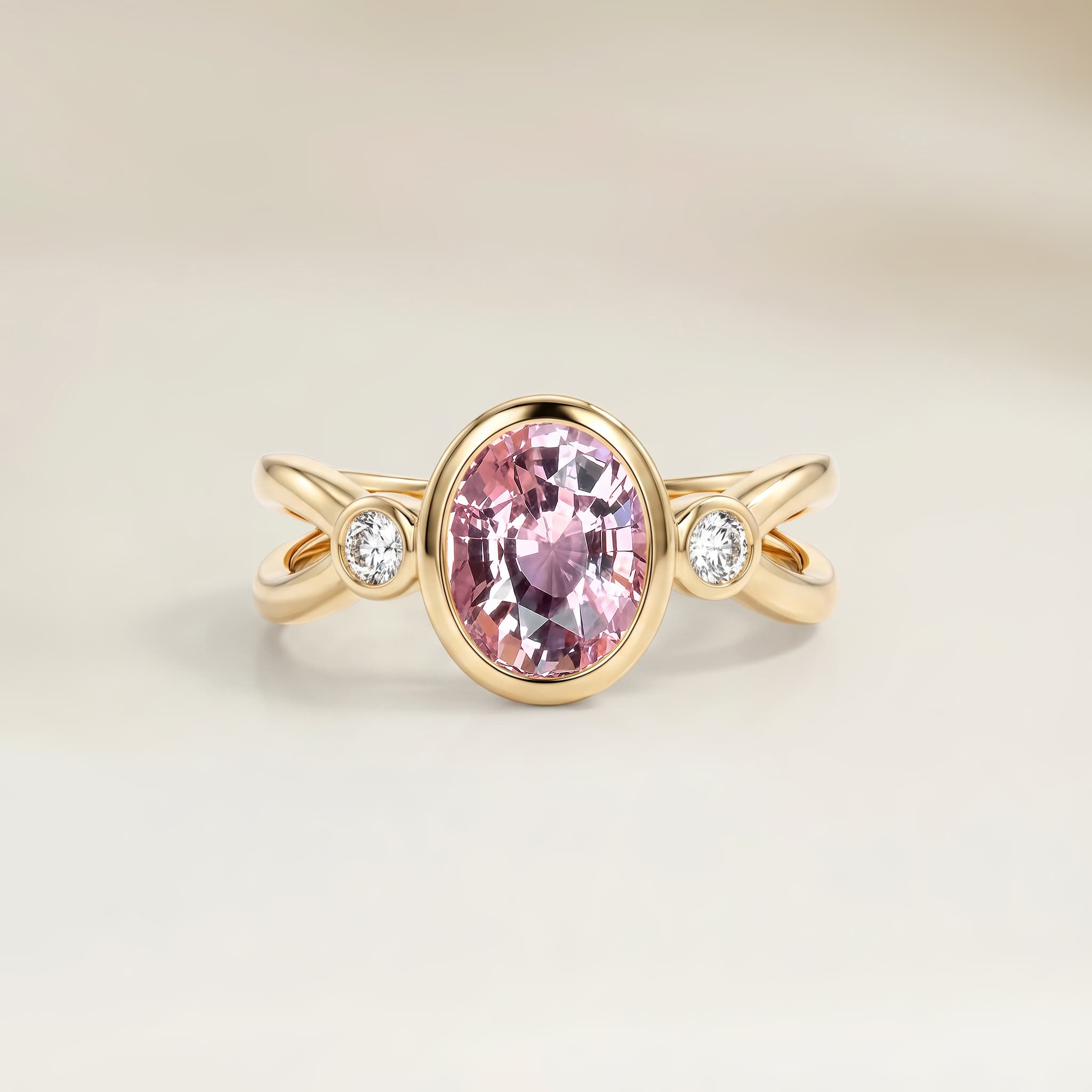 Bague Epaulé Saphir Rose Ovale de 2,07ct
