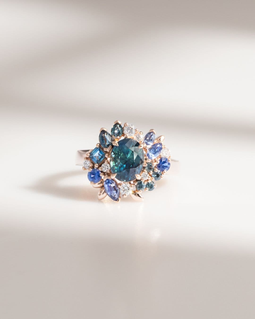 bague florale saphir teal