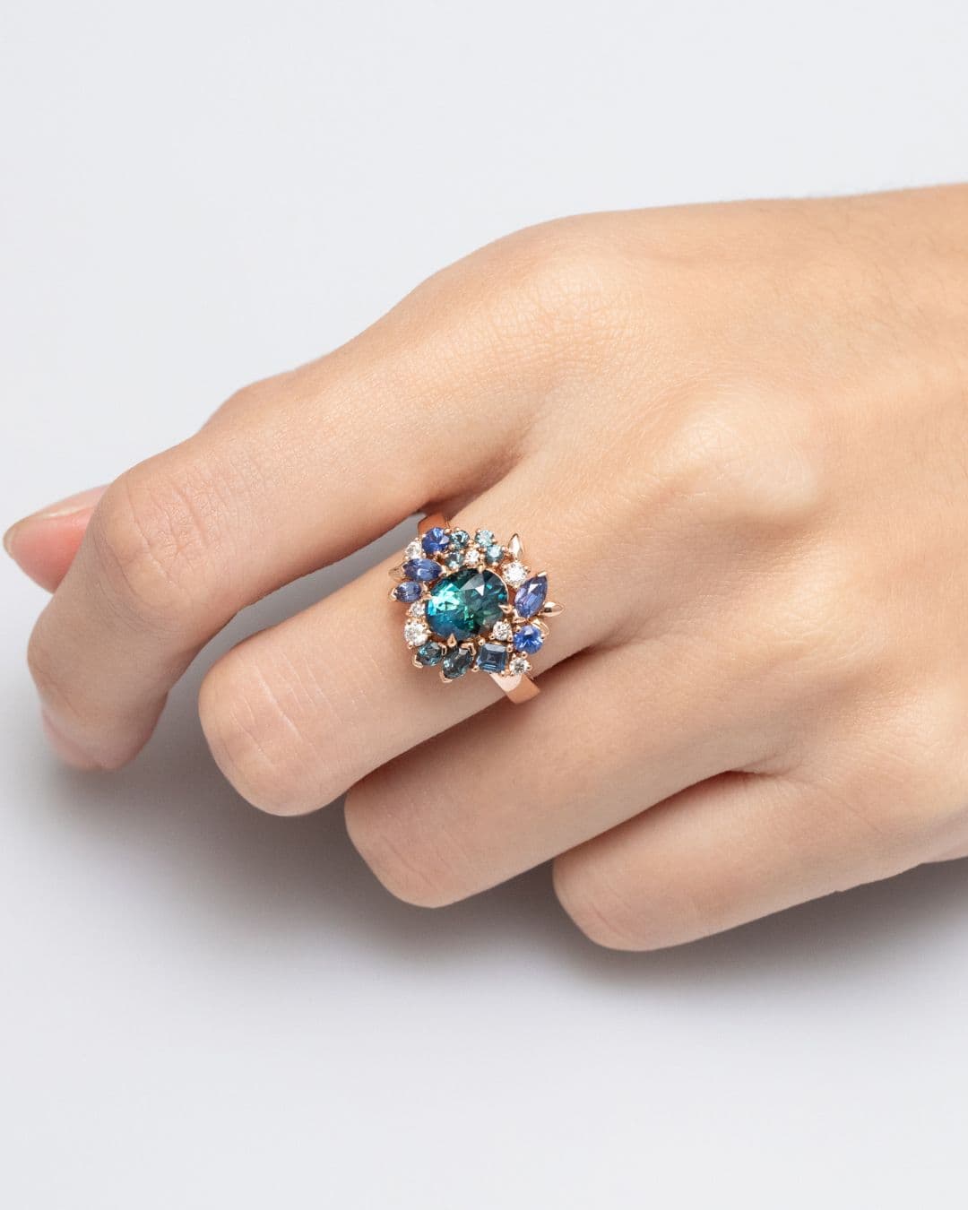 bague florale saphir teal