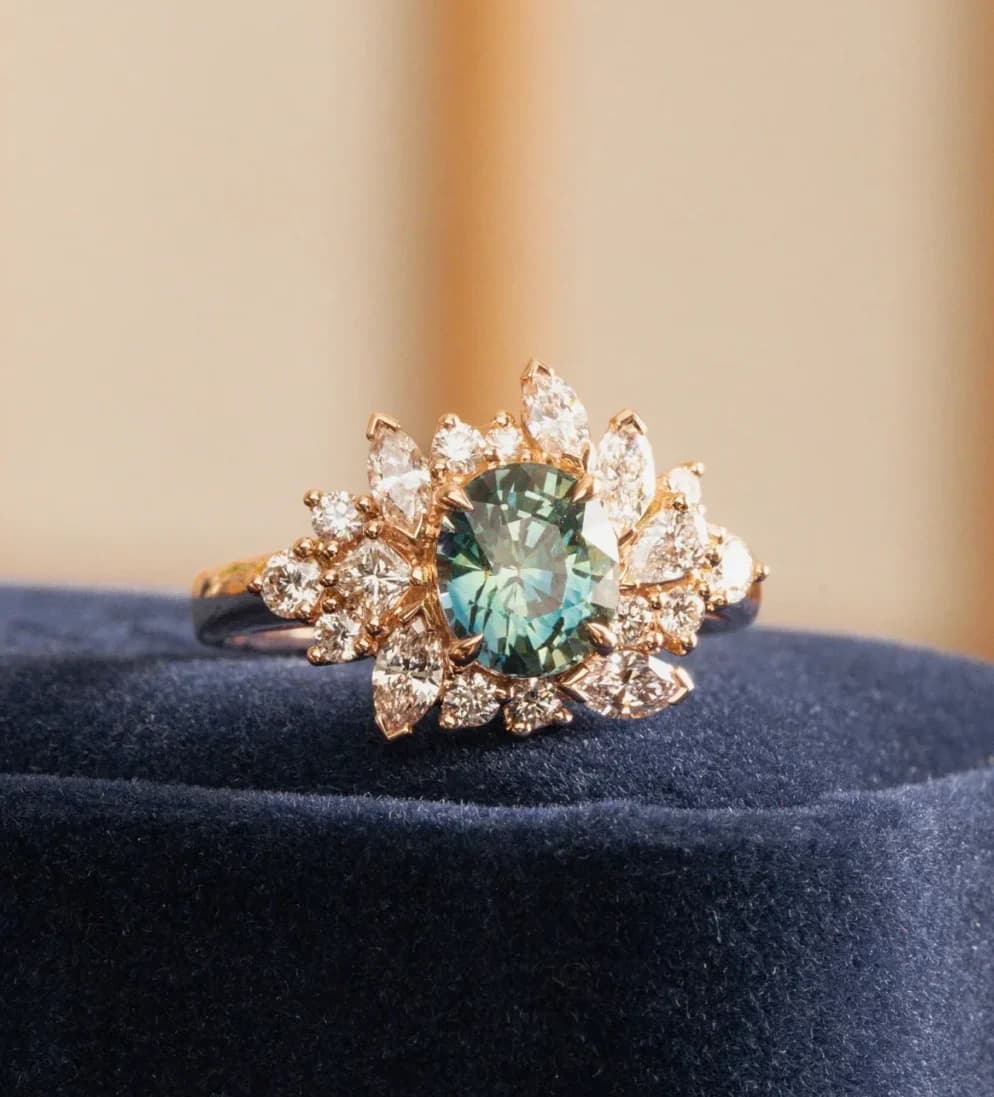 Bague de naissance avec Saphir Teal