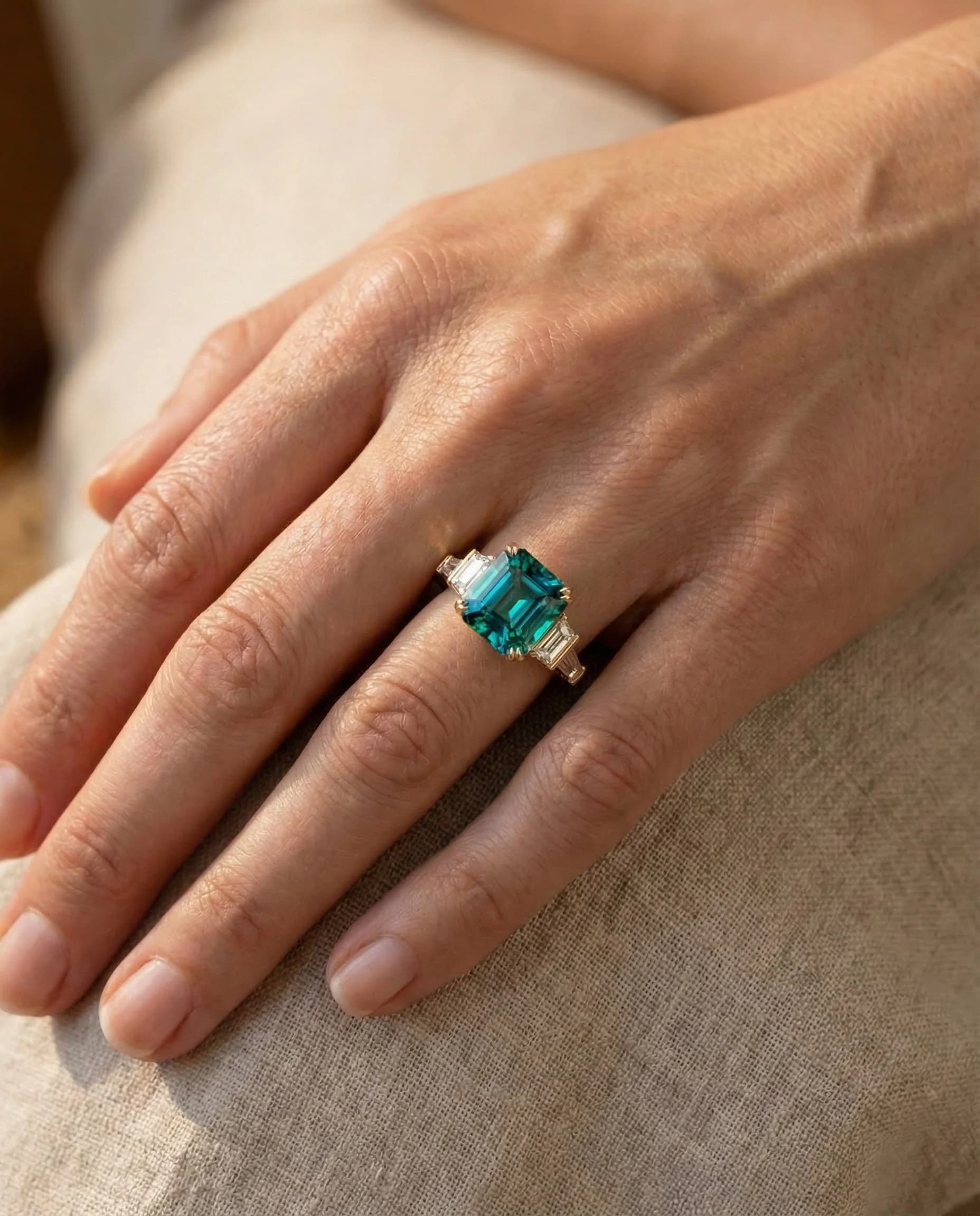 bague de fiançailles tourmaline bleue