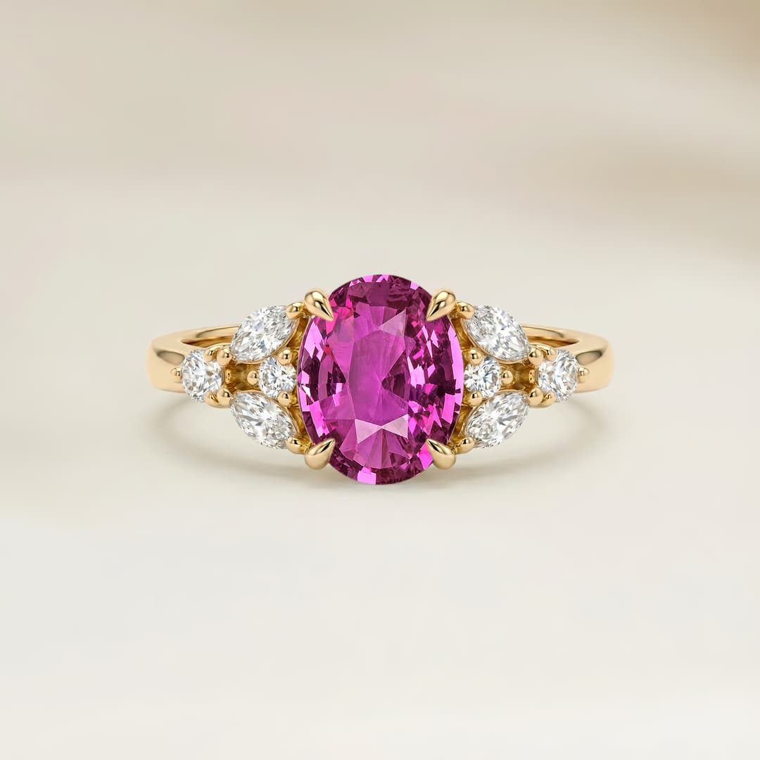 Bague Floral Saphir Rose Ovale de 2,06ct