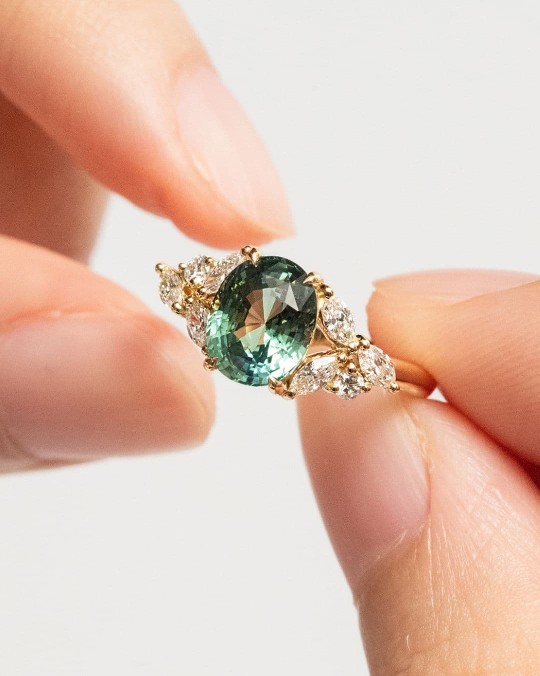 bague fiancailles saphir teal vert