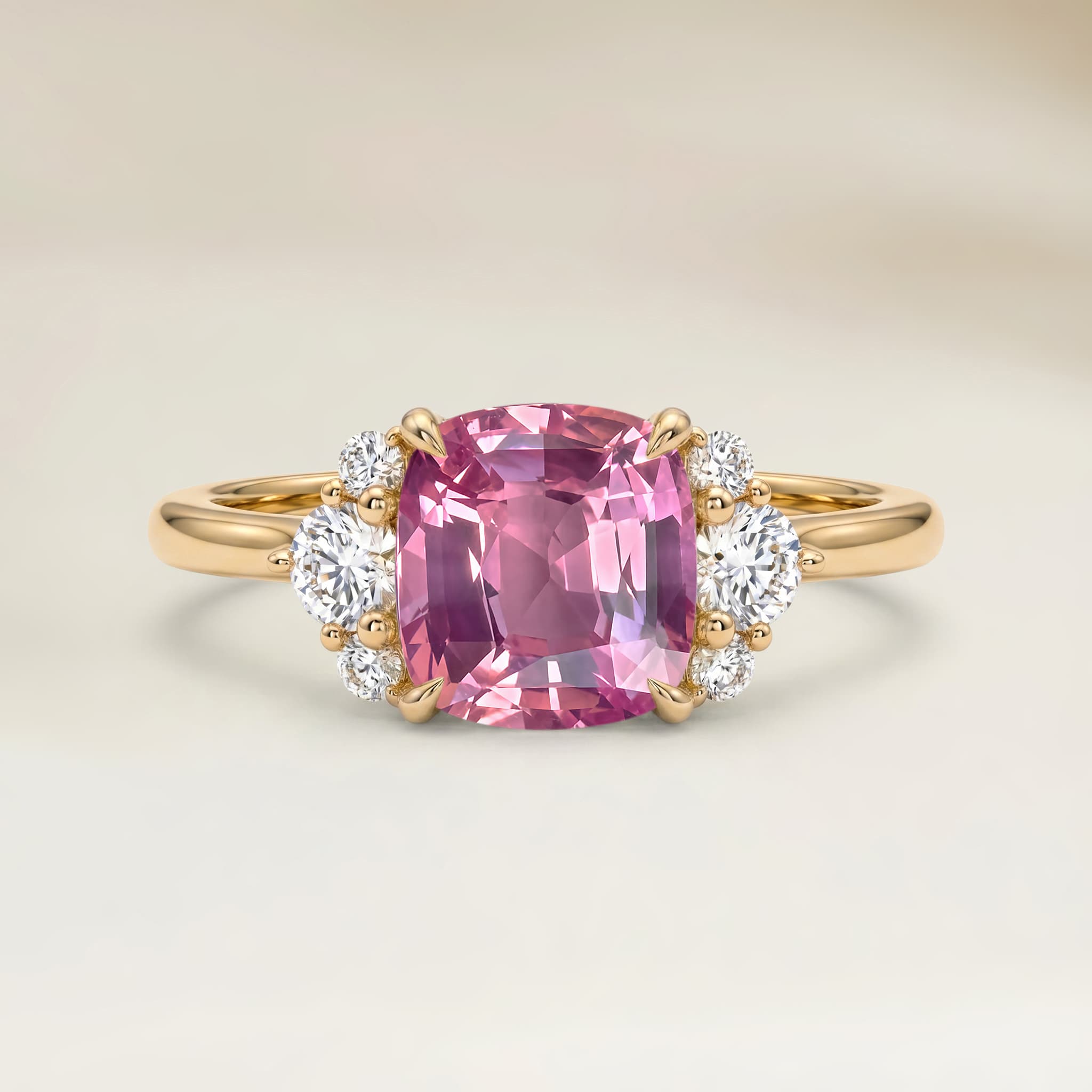 Bague Epaulé Saphir Padparadscha Coussin de 1,53ct — Or Jaune 18k - vue principale